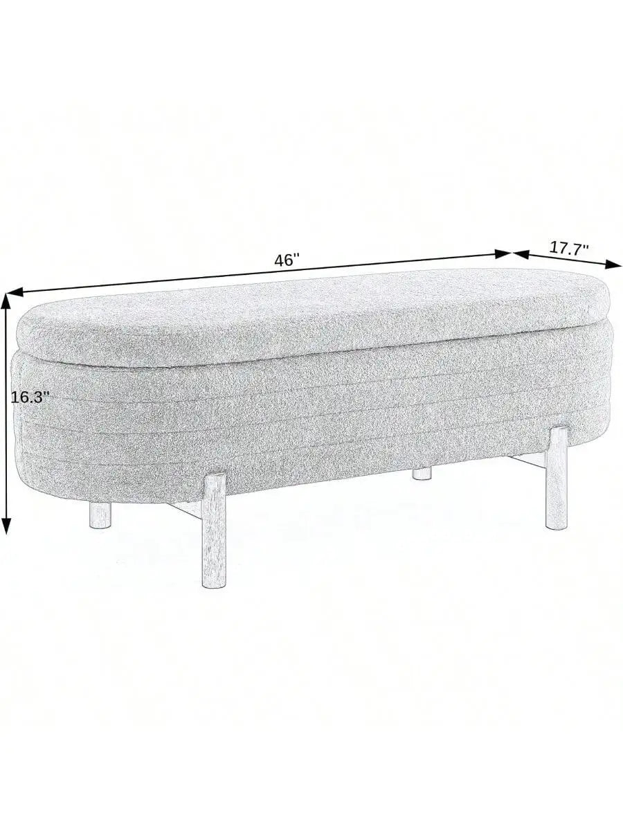 Teddy Velvet Oval Bedroom Storage Stool Decorated and Soft Skin Friendly Teddy Fabric Suitable for Entrance Benches Livi