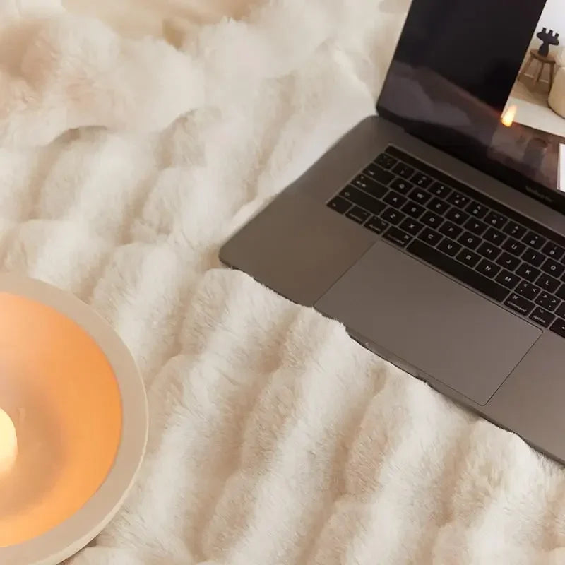 Thick Plush Blanket Rabbit Faux Fur Bubble Fleece Winter Double-Sided for Office Nap and Sofa Cover Kpop Blankets Bed Warm Throw