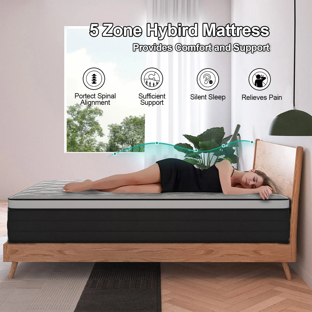 Euro Top Mattress in A Box, 12/14 Inch Hybrid Memory Foam, Medium Firm for Back & Lumbar Support