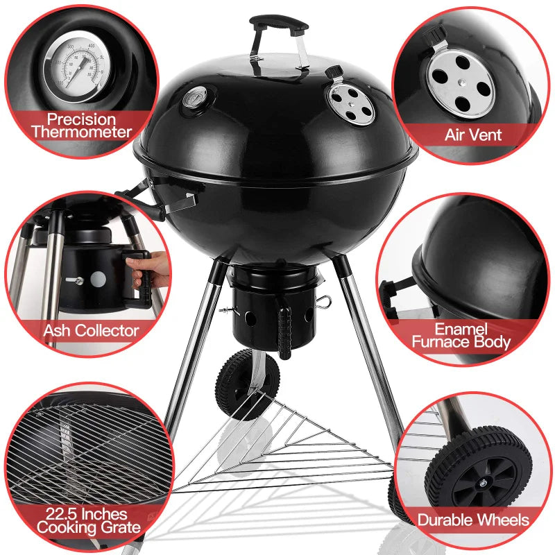 BBQ table Charcoal Grill Portable BBQ Grill Kettle 22.5 inch, Outdoor Grills & Smokers for Patio Backyard Barbecue camping oven - LUXHOME