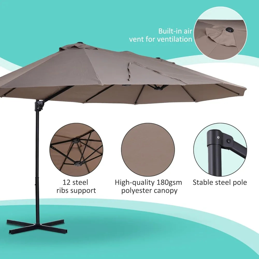 14ft Patio Umbrella Double-Sided Outdoor Market Extra Large Umbrella with Crank, Cross Base for Deck, Lawn, Backyard and Pool