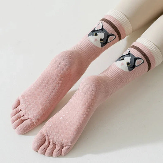 Animals Cartoon Cute Dance Sports Socks Women Professional Five Toes Yoga Socks High Quality Cotton Breathable Pilates Socks Sox