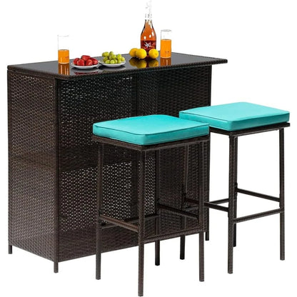 3PCS Patio Bar Set Outdoor Furniture Set Wicker Bistro Set With Two Stools for Patio Backyard Balcony Garden Furniture Sets