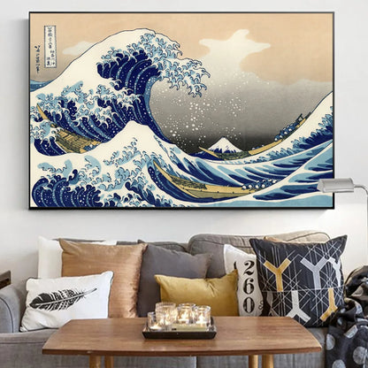 Great Wave of Kanagawa Japan Ukiyo-e Vintage Canvas Art Posters and Prints Wall Painting Pictures for Living Room Wall Art Decor