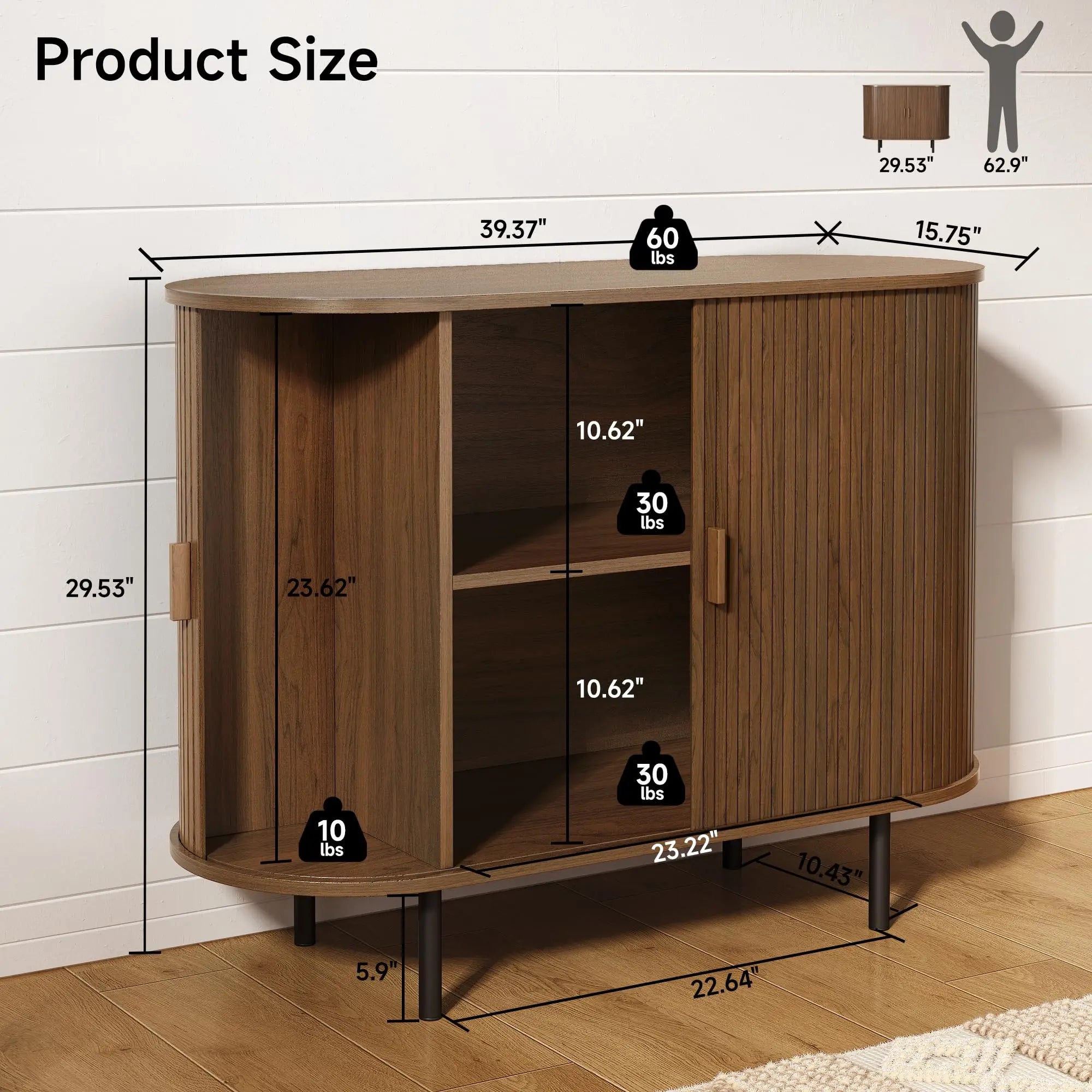 40" Sideboard Buffet Cabinet Storage Cabinet with Sliding Door Adjustable Shelf Modern Accent Coffee Bar Cabinet Console Table