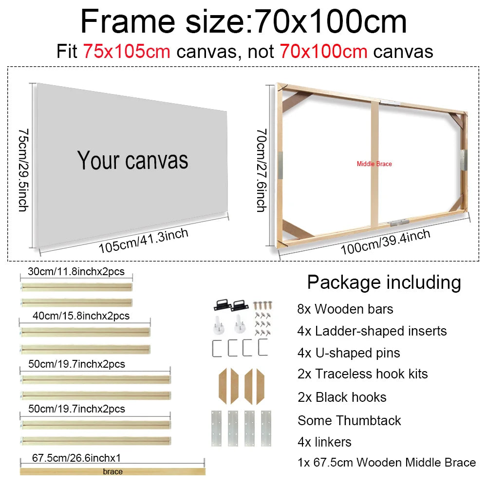 30x40 40x50 60x90cm Canvas Frame Wooden Frames Wooden Photo Oil Painting Canvas Diamond Painting Frames Canvas Wood Wall Frame