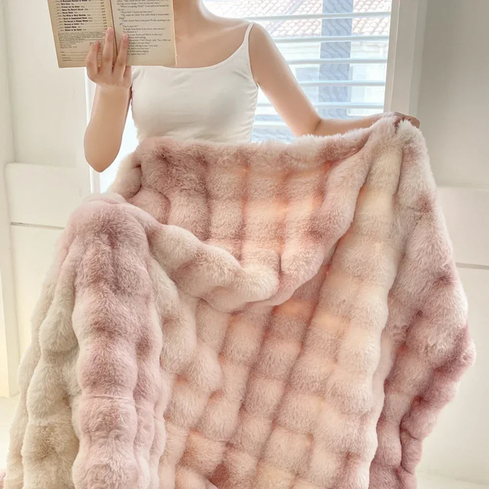 Faux fur thicken Blanket Double layer Bed blankets plush Bedspread on the bed sofa blanket stich throw blanket for living room