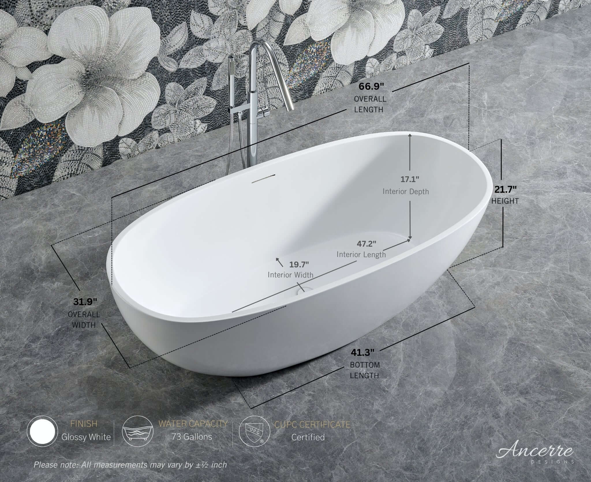 STONEBROOK Freestanding Acrylic Bathtub