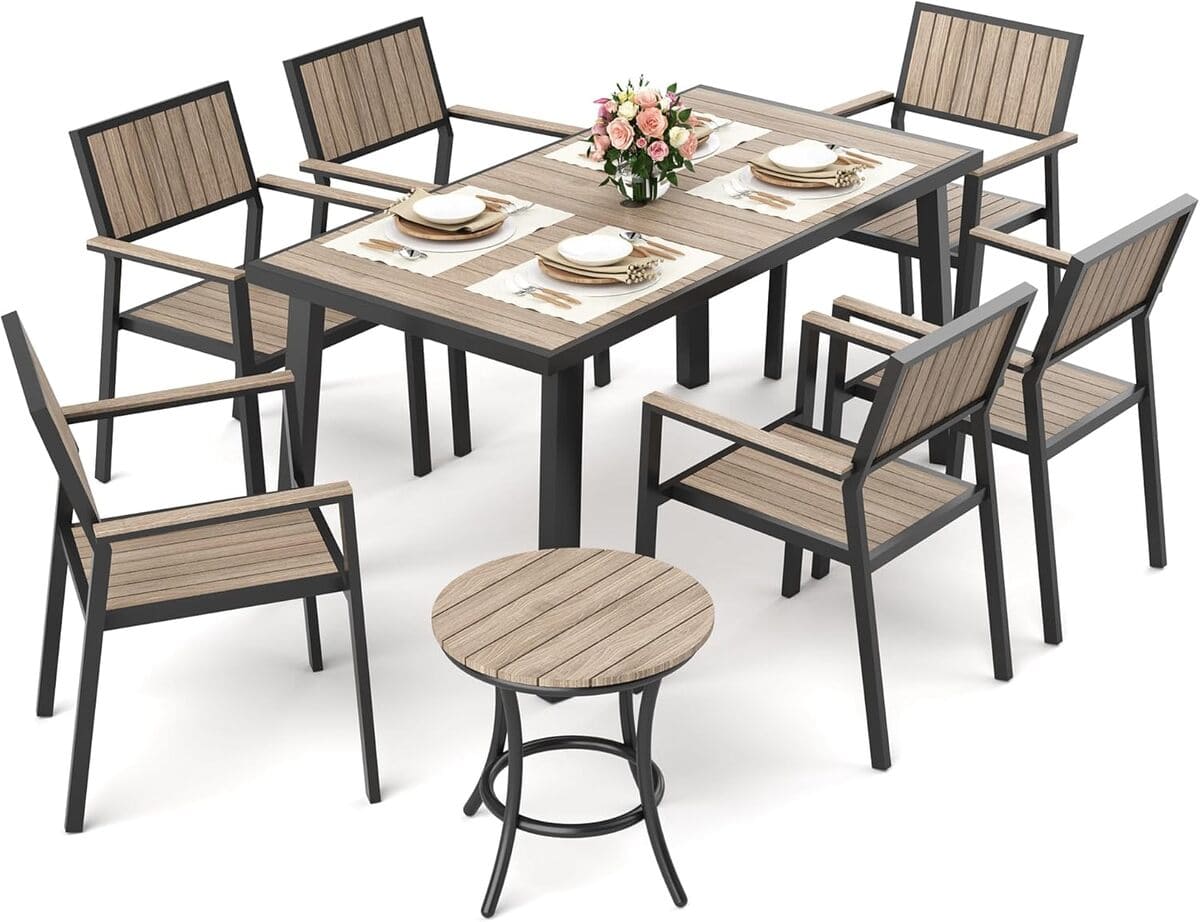 Pamapic Aluminum and Plastic-Wood Outdoor Dining Table Set