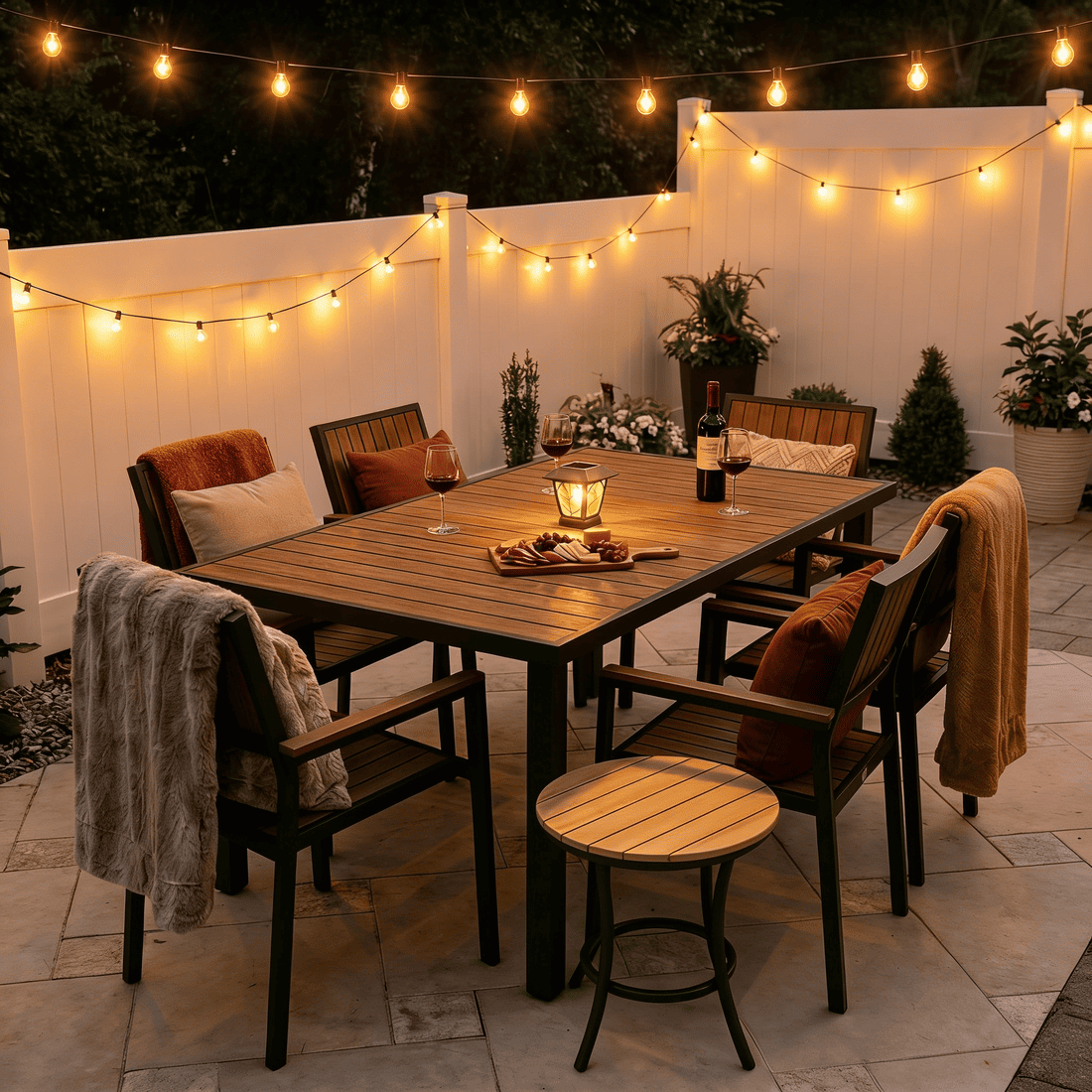 Pamapic Aluminum and Plastic-Wood Outdoor Dining Table Set