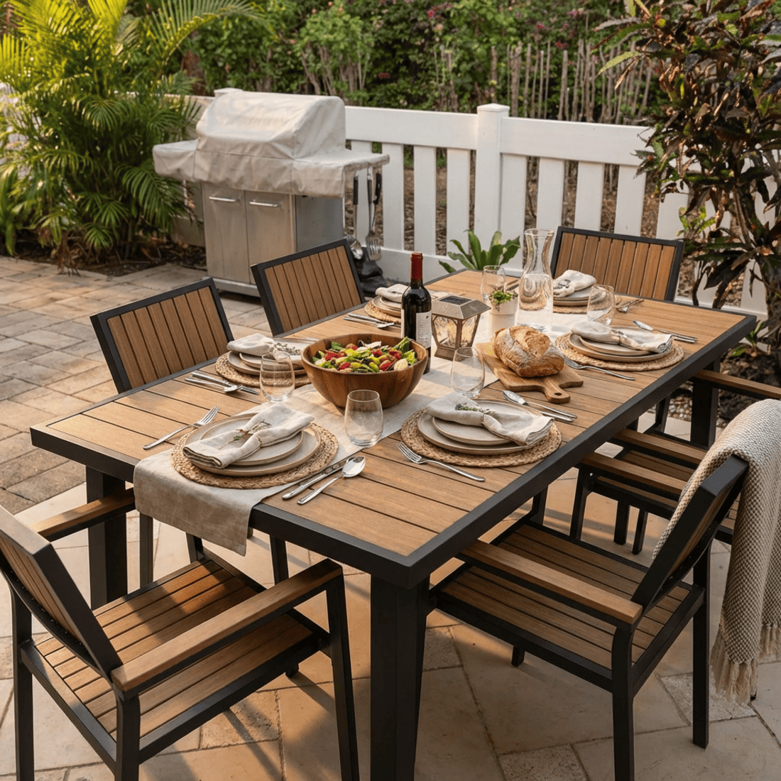 Pamapic Aluminum and Plastic-Wood Outdoor Dining Table Set