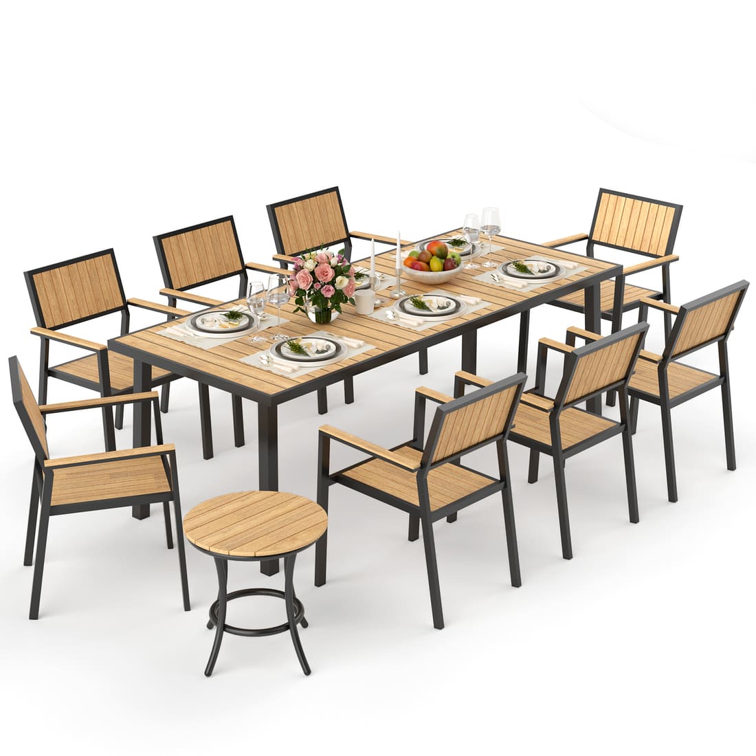 Pamapic Aluminum and Plastic-Wood Outdoor Dining Table Set