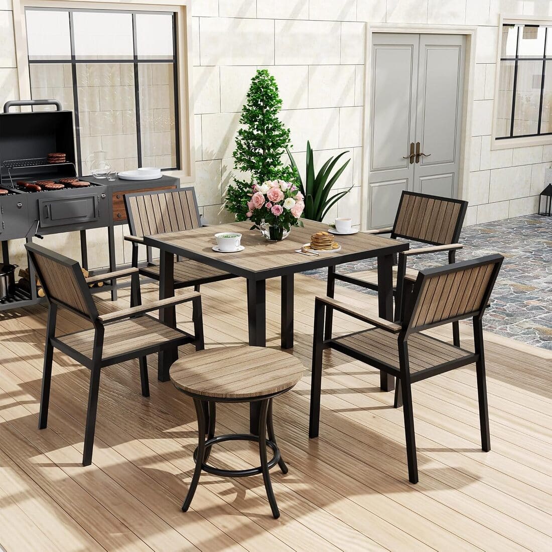 Pamapic Aluminum and Plastic-Wood Outdoor Dining Table Set