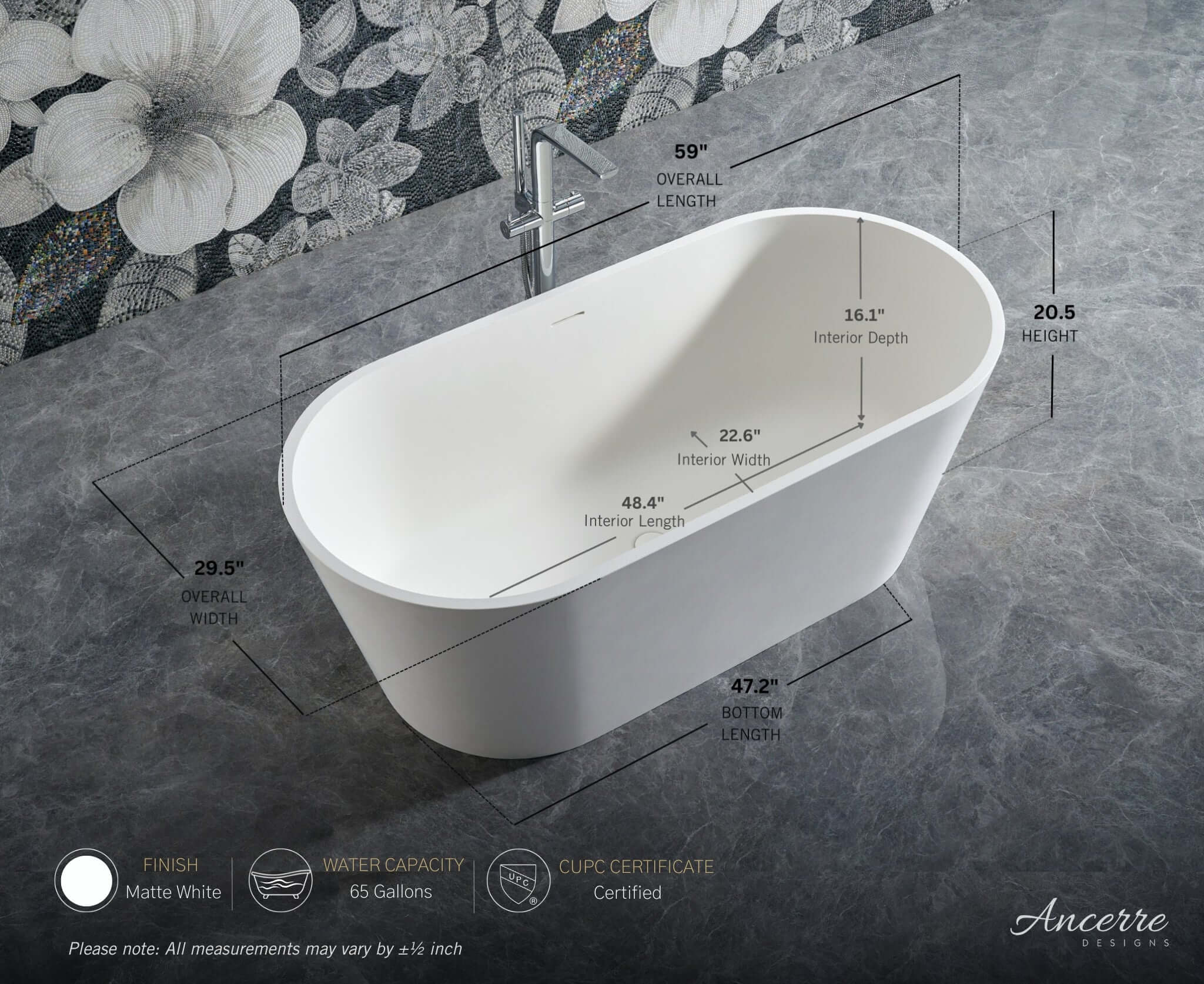 Tranquil Freestanding Solid Surface Bathtub