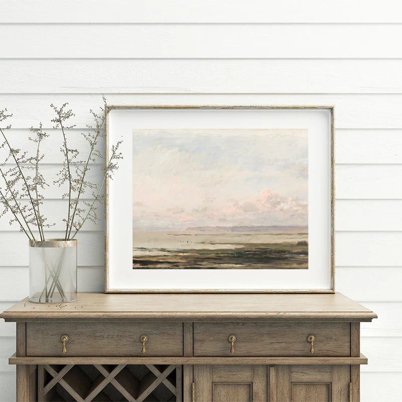 Vintage Seascape Canvas Painting Coastal Landscape Wall Pictures Pastel Beach Art Prints Living Room Farmhouse Nautical Decor