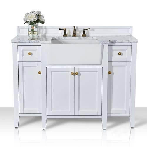 Adeline Bathroom Vanity with Farmhouse Sink and Carrara White Marble Top Cabinet Set