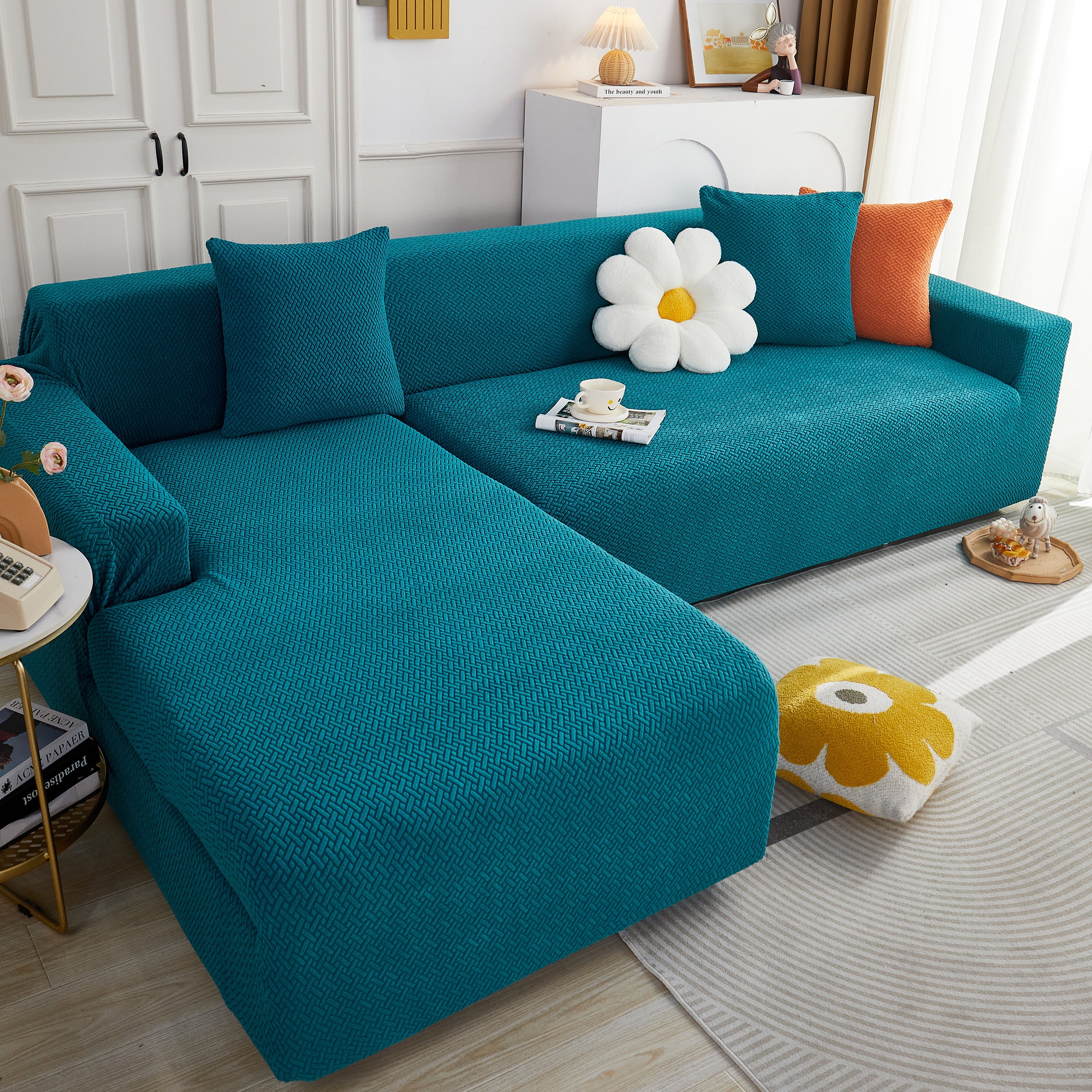 L Shape Couch Covers Stretch Slipcovers Furniture Protector with 1pcs Free Pillowcases