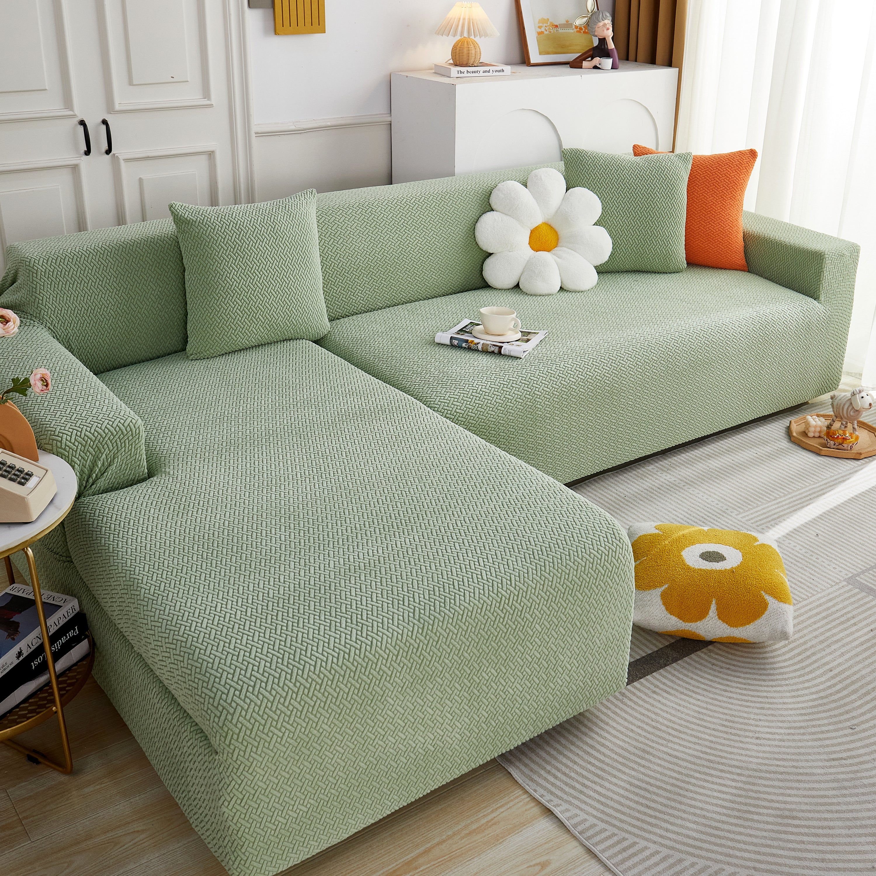 L Shape Couch Covers Stretch Slipcovers Furniture Protector with 1pcs Free Pillowcases