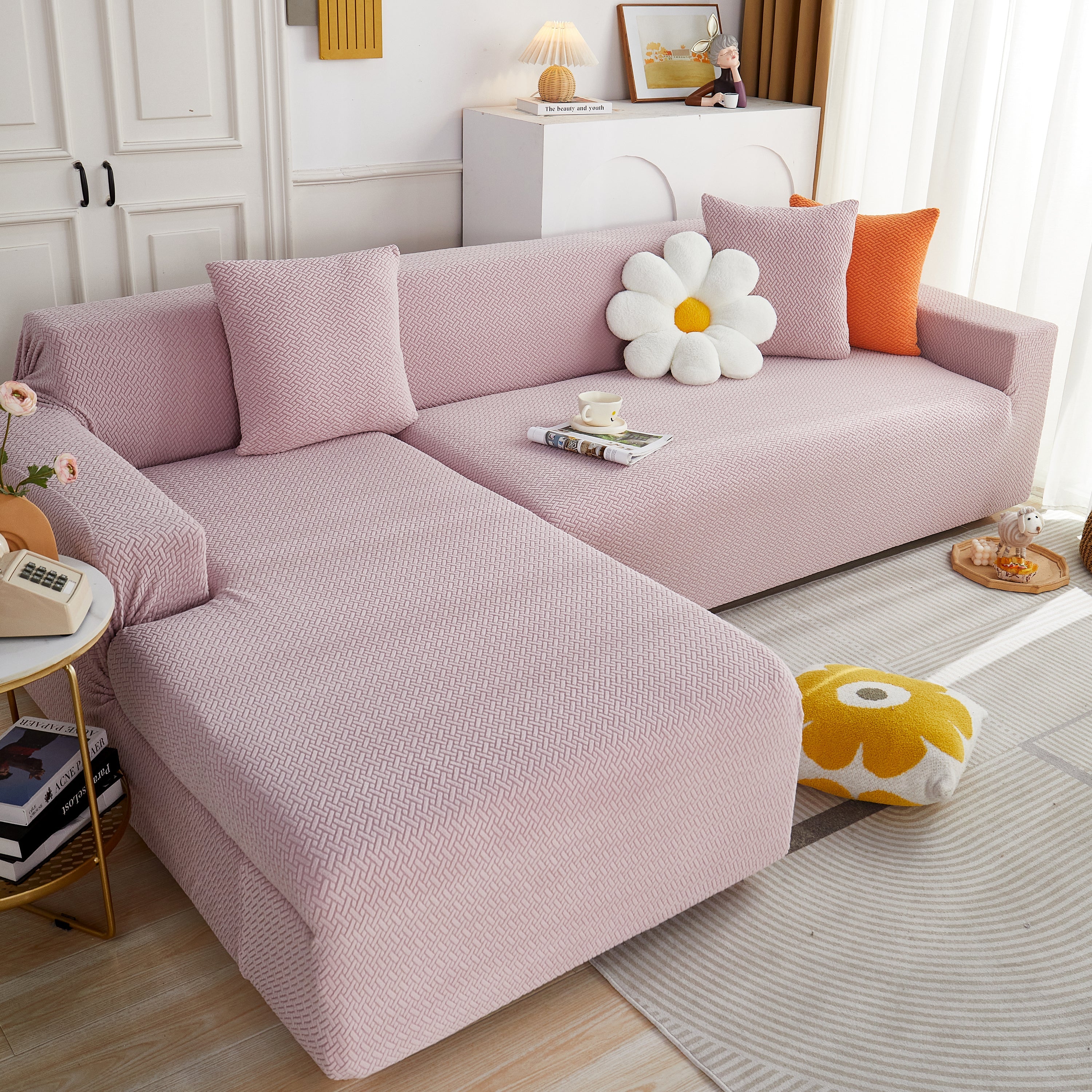 L Shape Couch Covers Stretch Slipcovers Furniture Protector with 1pcs Free Pillowcases