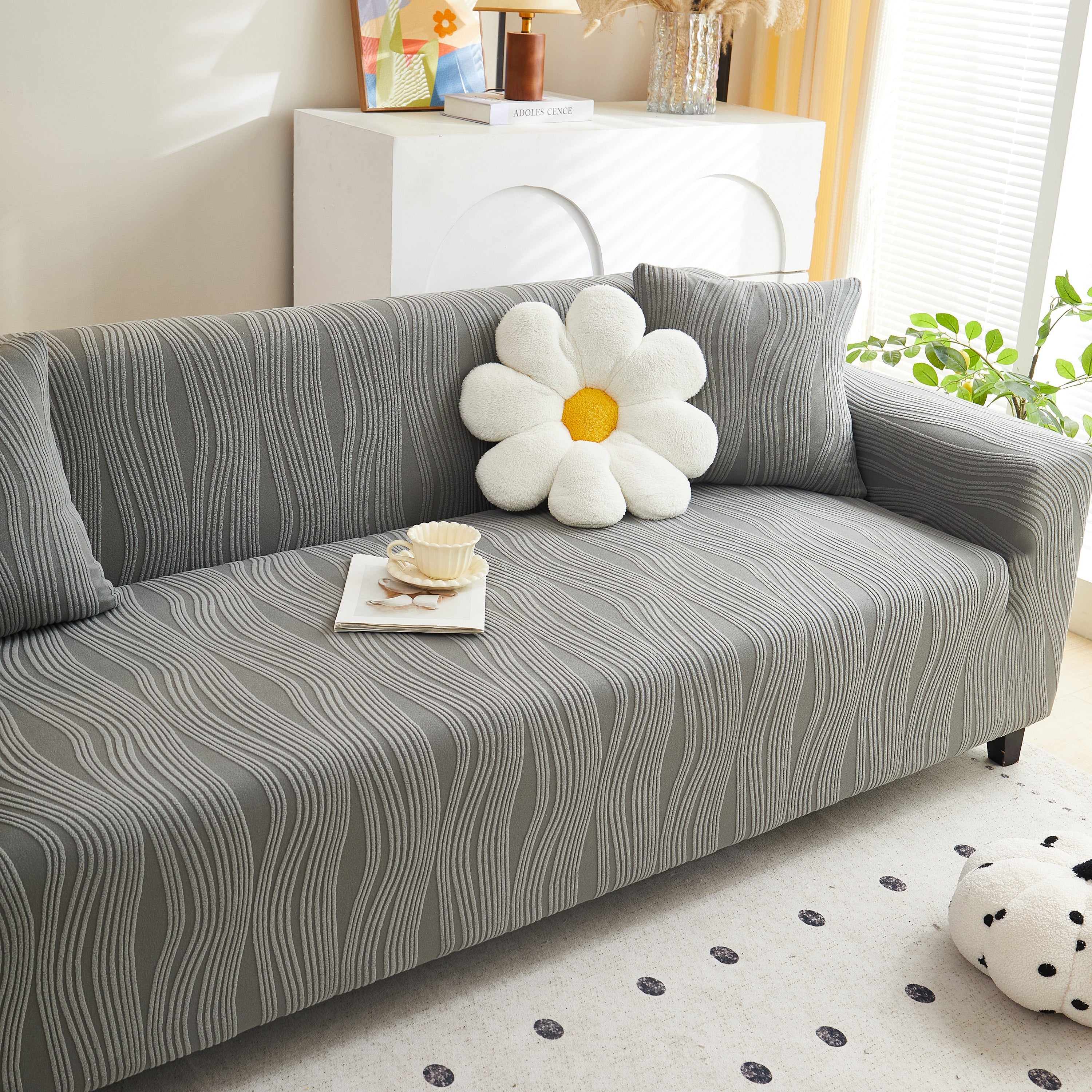 Textured Wave Stretch Sofa Couch Cover, Soft Washable Spandex Furniture Slipcovers