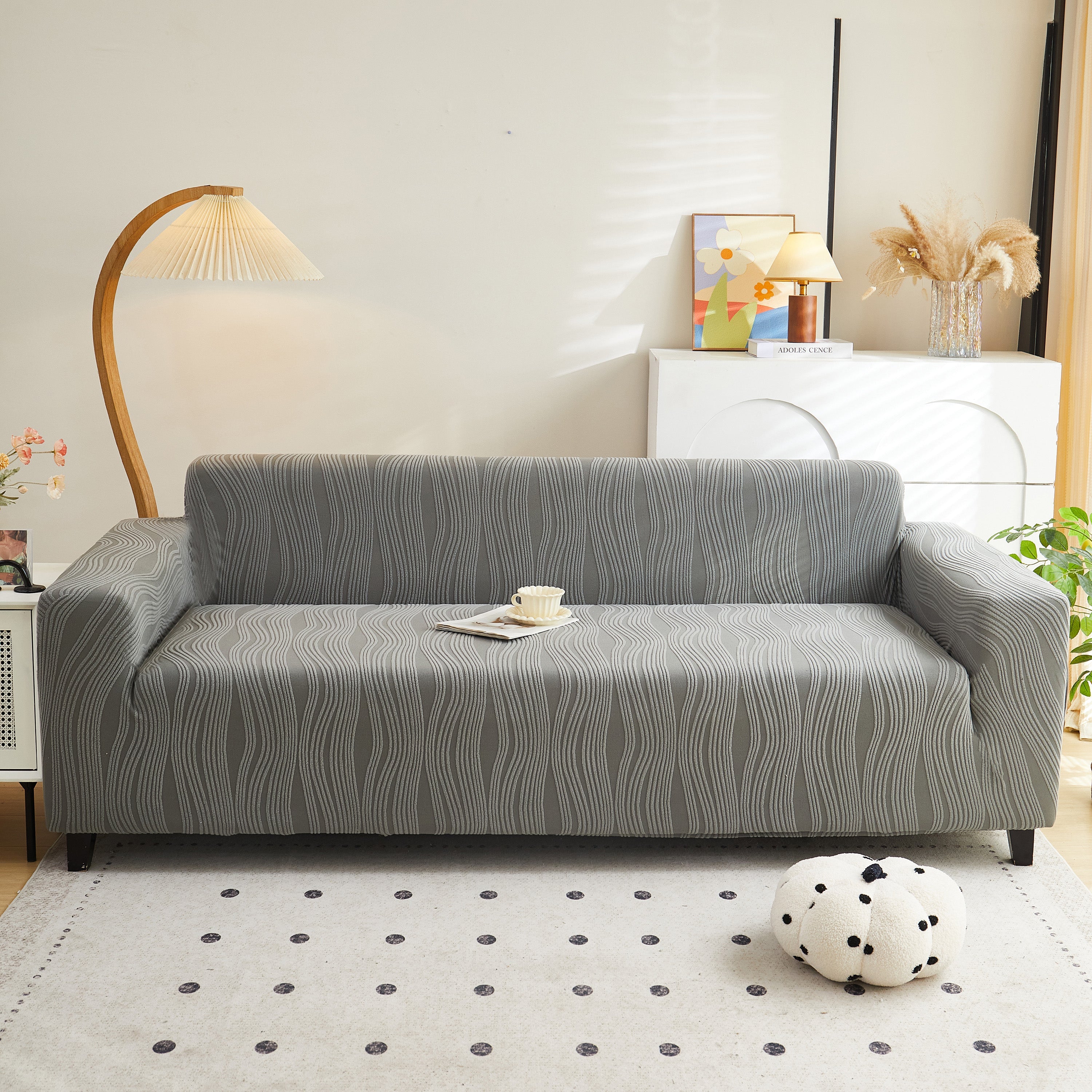 Textured Wave Stretch Sofa Couch Cover, Soft Washable Spandex Furniture Slipcovers