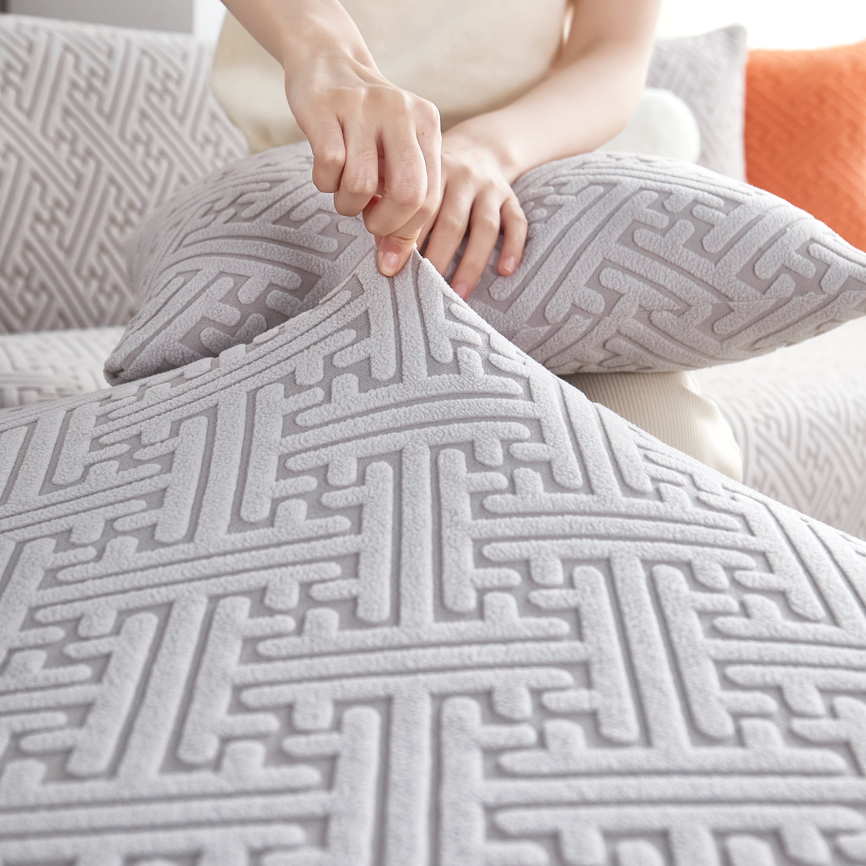 L Shape Sectional Sofa Cover Soft Stretch Furniture Protector Couch Slipcover with 1pcs Free Pillowcases