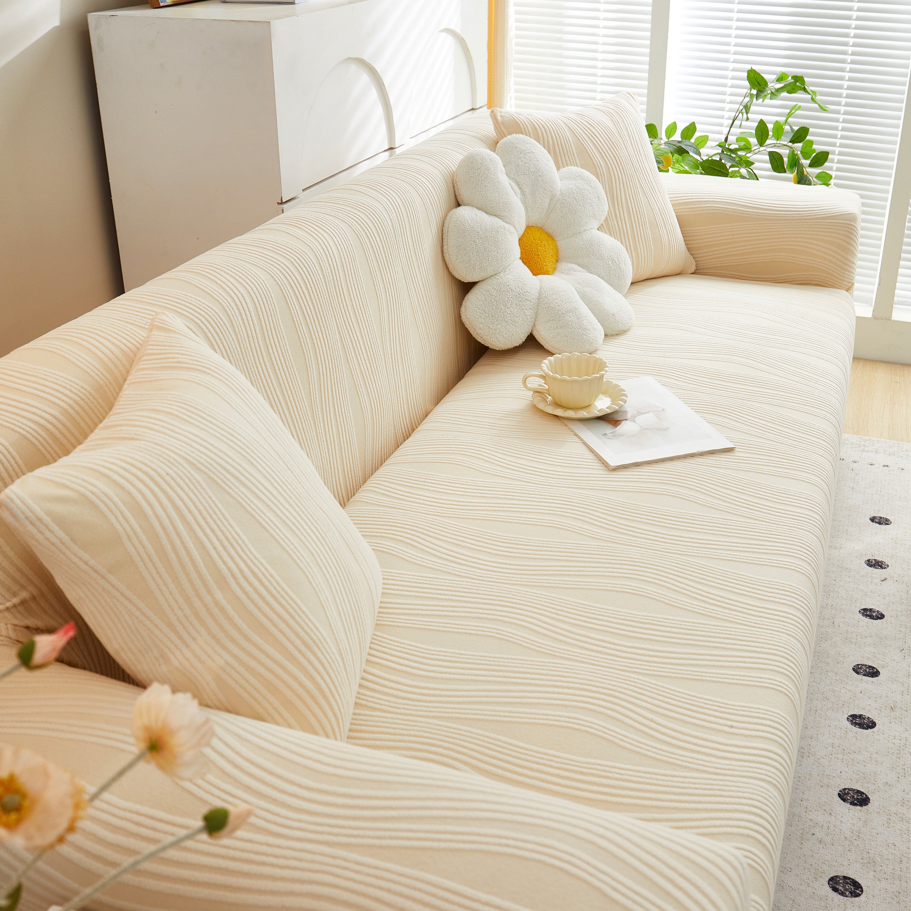 Textured Wave Stretch Sofa Couch Cover, Soft Washable Spandex Furniture Slipcovers