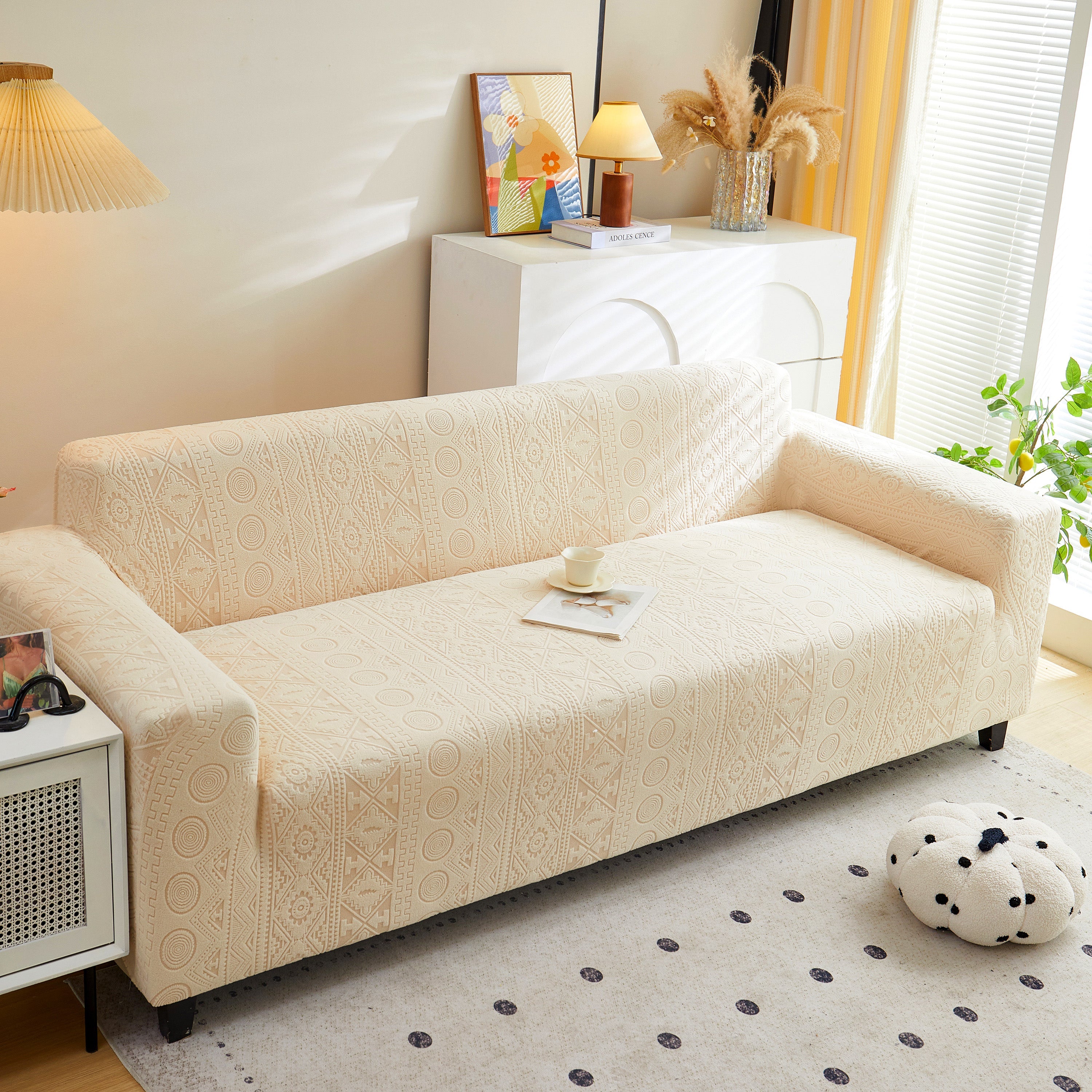 Embossed Geometric Elastic Sofa Cover Boho Stylish Decorative Furniture Covers