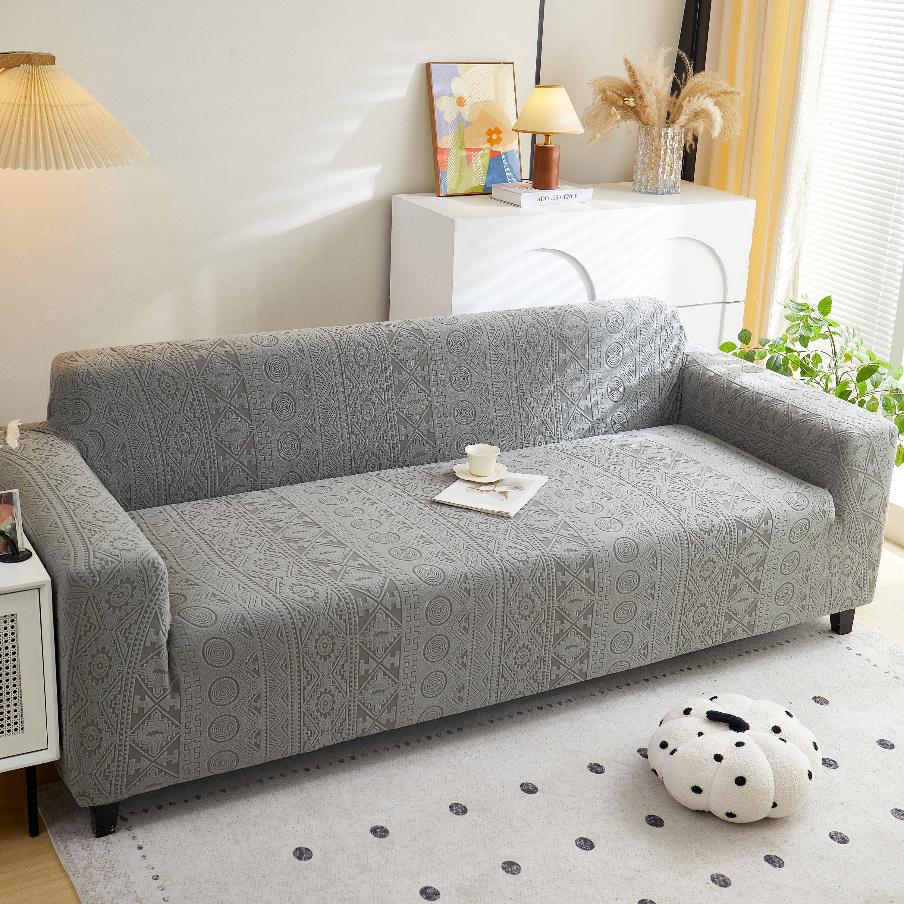 Embossed Geometric Elastic Sofa Cover Boho Stylish Decorative Furniture Covers