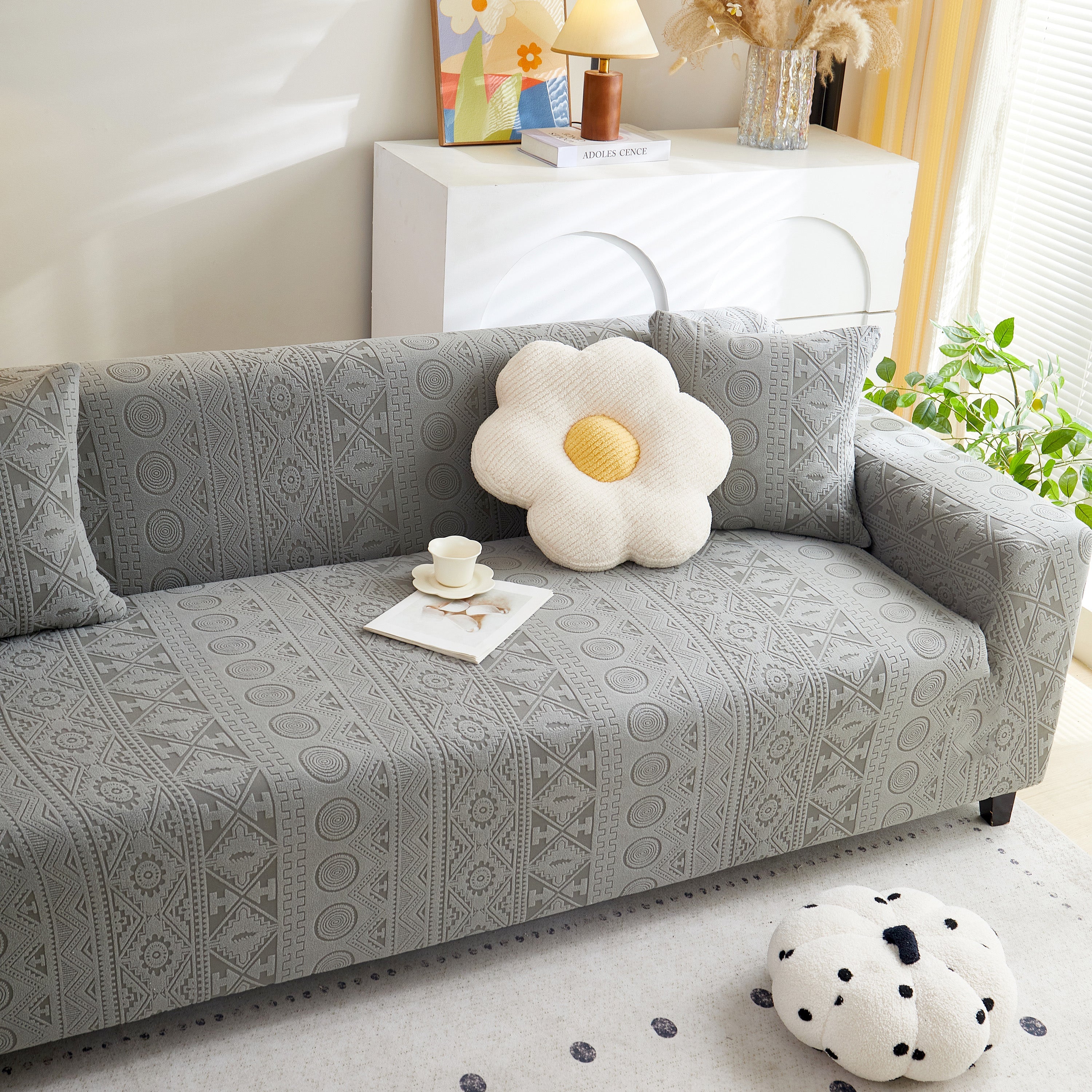 Embossed Geometric Elastic Sofa Cover Boho Stylish Decorative Furniture Covers
