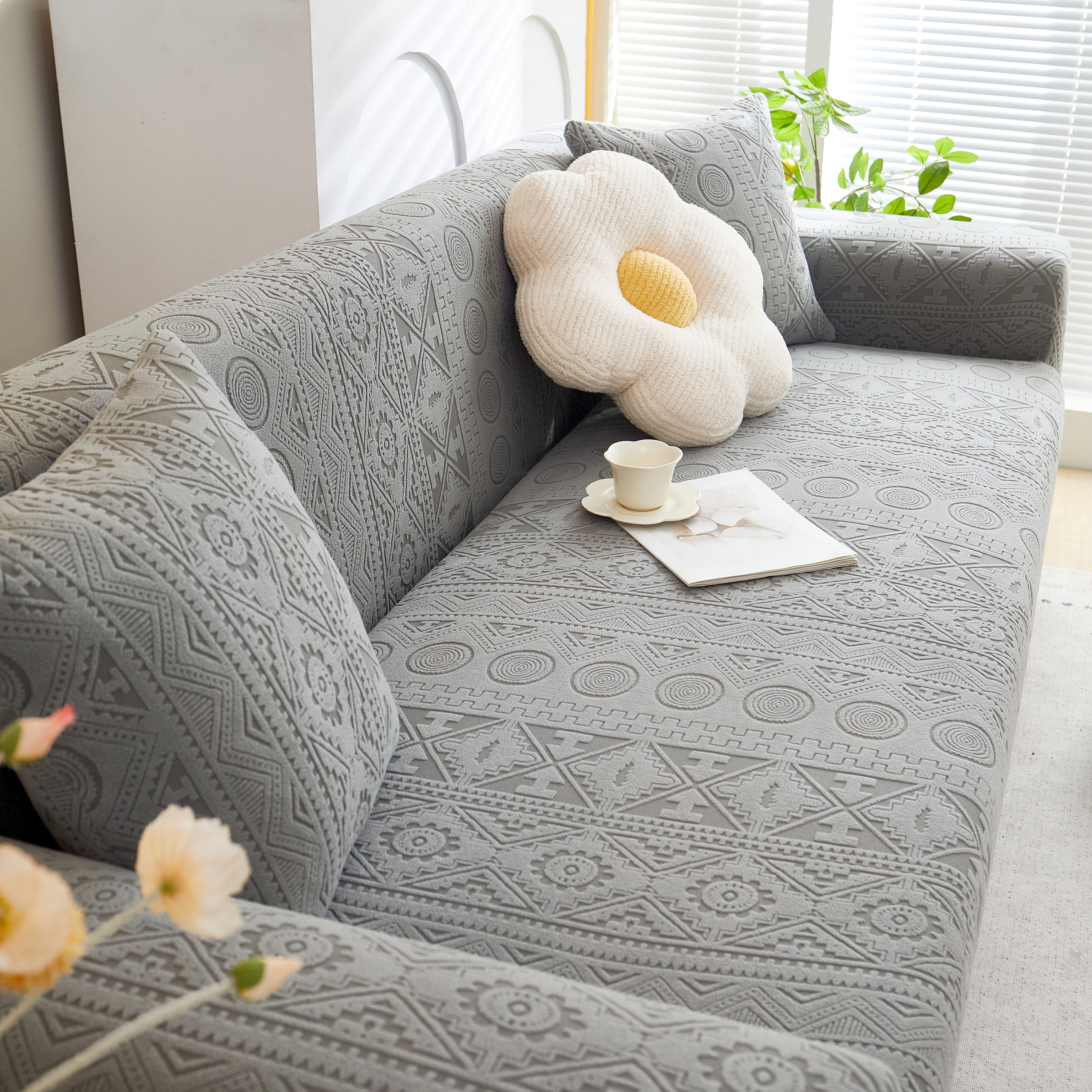 Embossed Geometric Elastic Sofa Cover Boho Stylish Decorative Furniture Covers