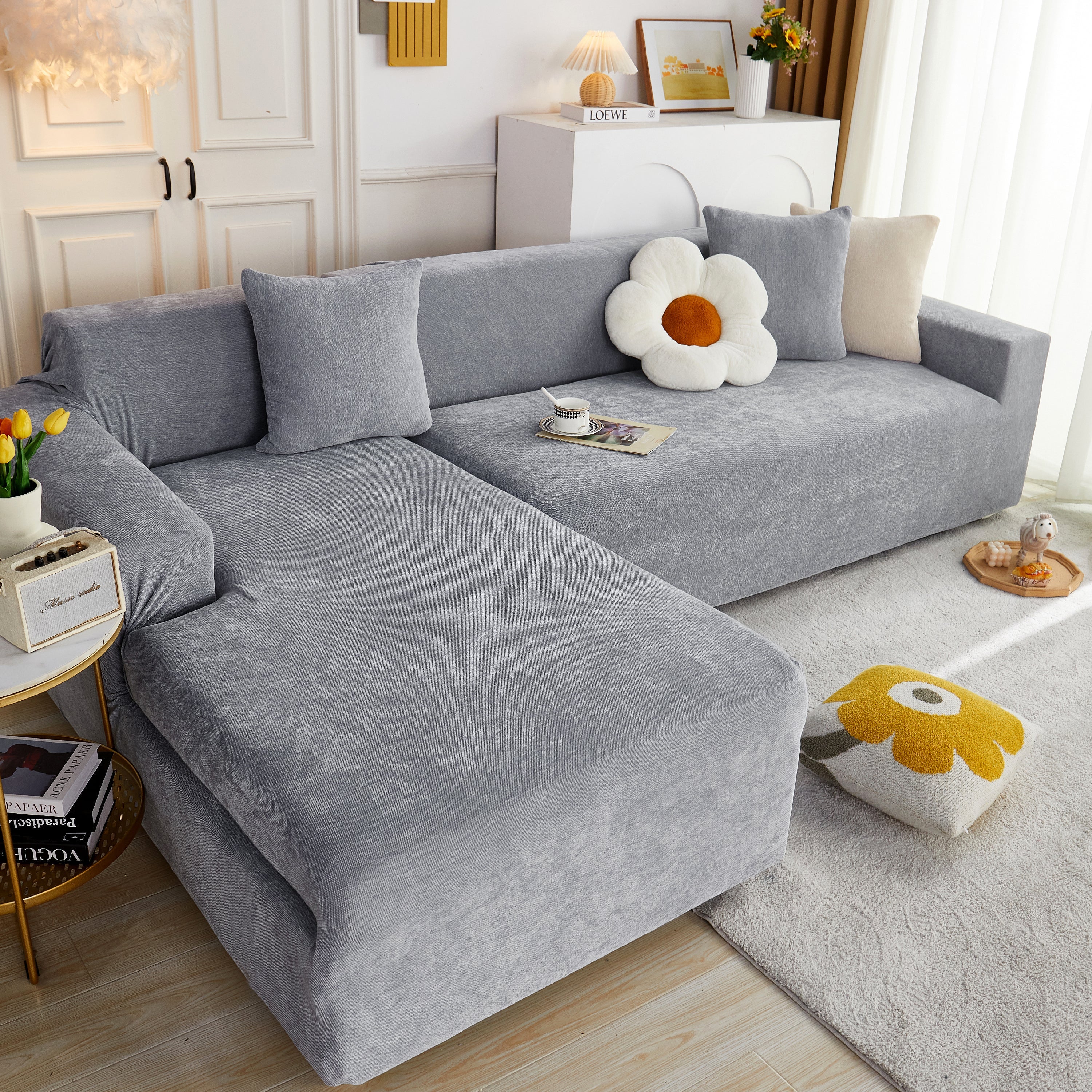 L Shape Couch Cover Stretch Soft Sectional Sofa Cover Furniture Protector Slipcover for Couch with 1pcs Free Pillowcases