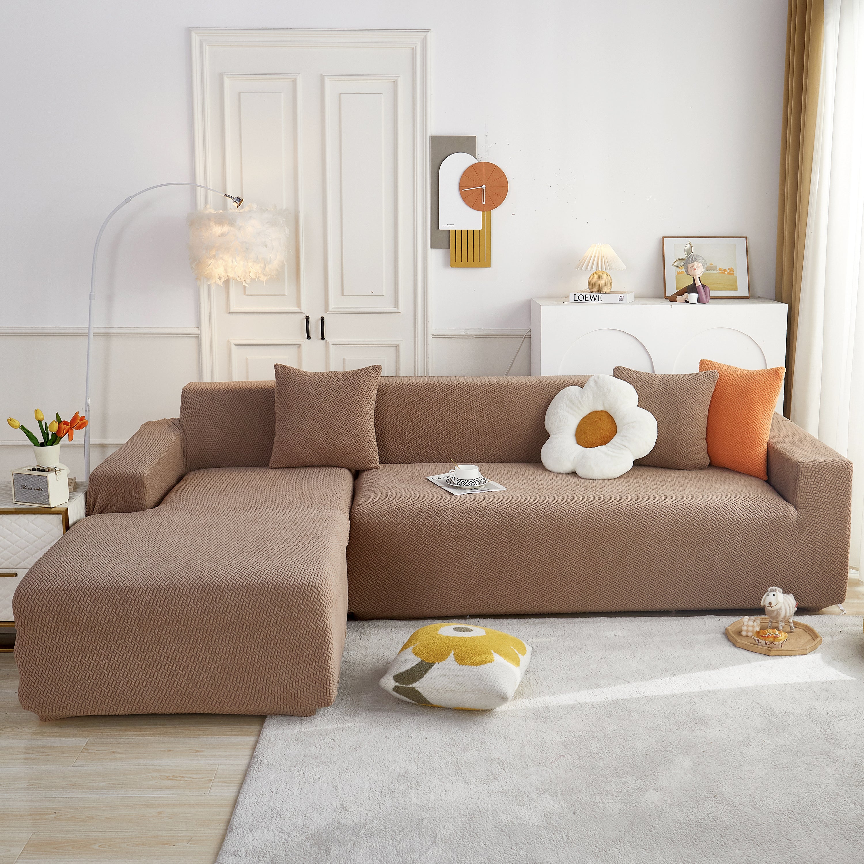 L Shape Couch Covers Stretch Slipcovers Furniture Protector with 1pcs Free Pillowcases