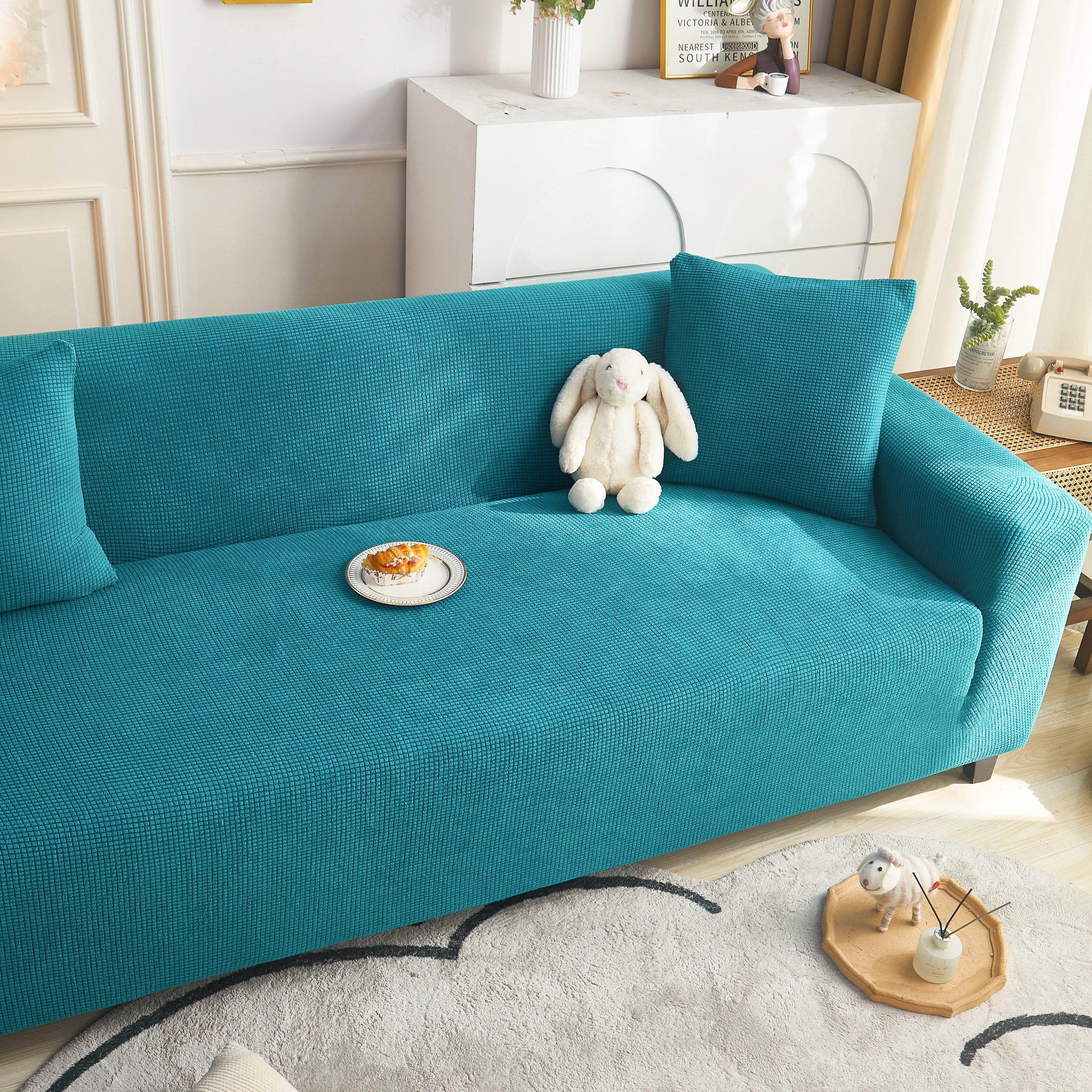 Grid Textured Stretch Sofa Cover, Soft Elastic Slipcover for Couch Protection