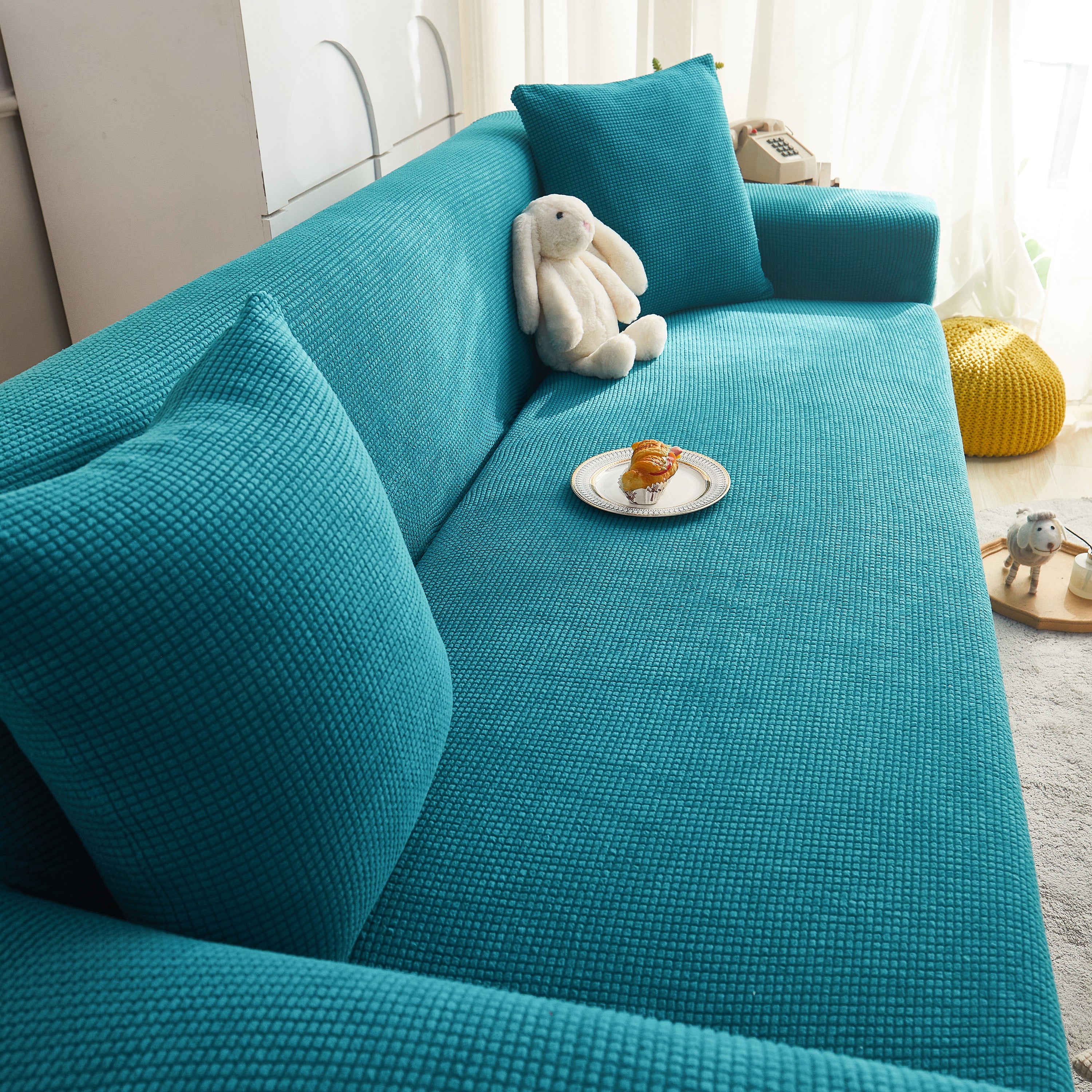 Grid Textured Stretch Sofa Cover, Soft Elastic Slipcover for Couch Protection