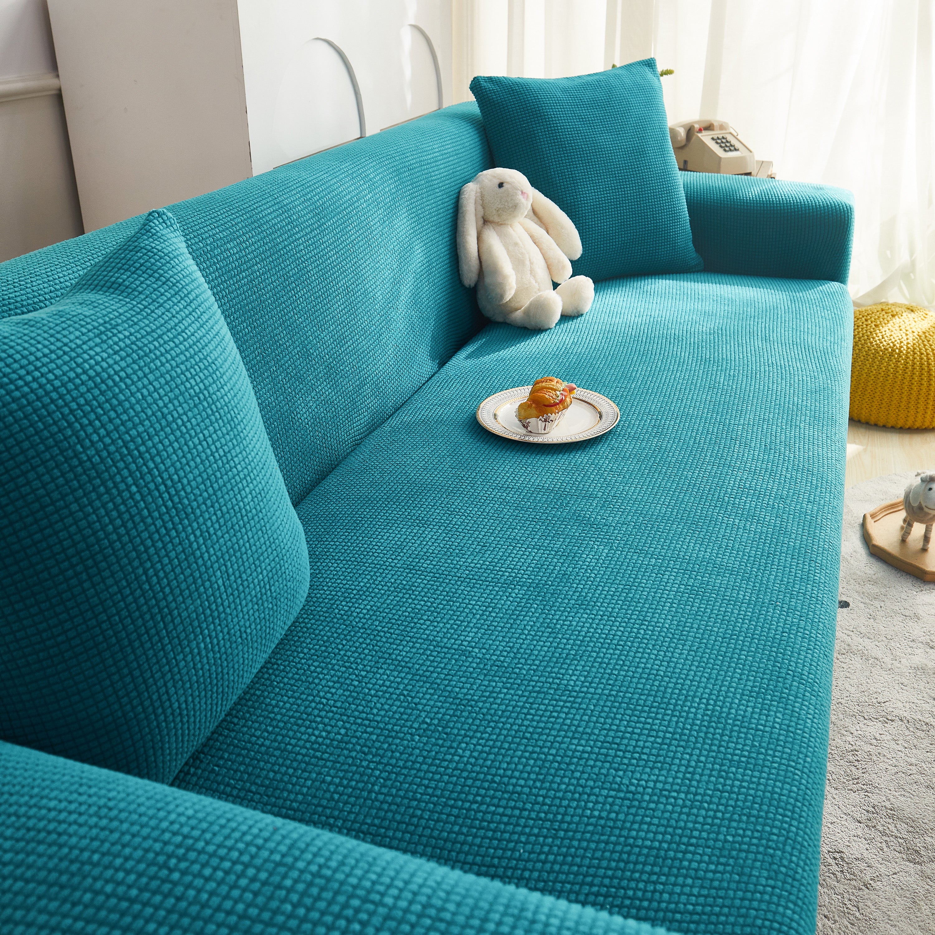 Grid Textured Stretch Sofa Cover, Soft Elastic Slipcover for Couch Protection