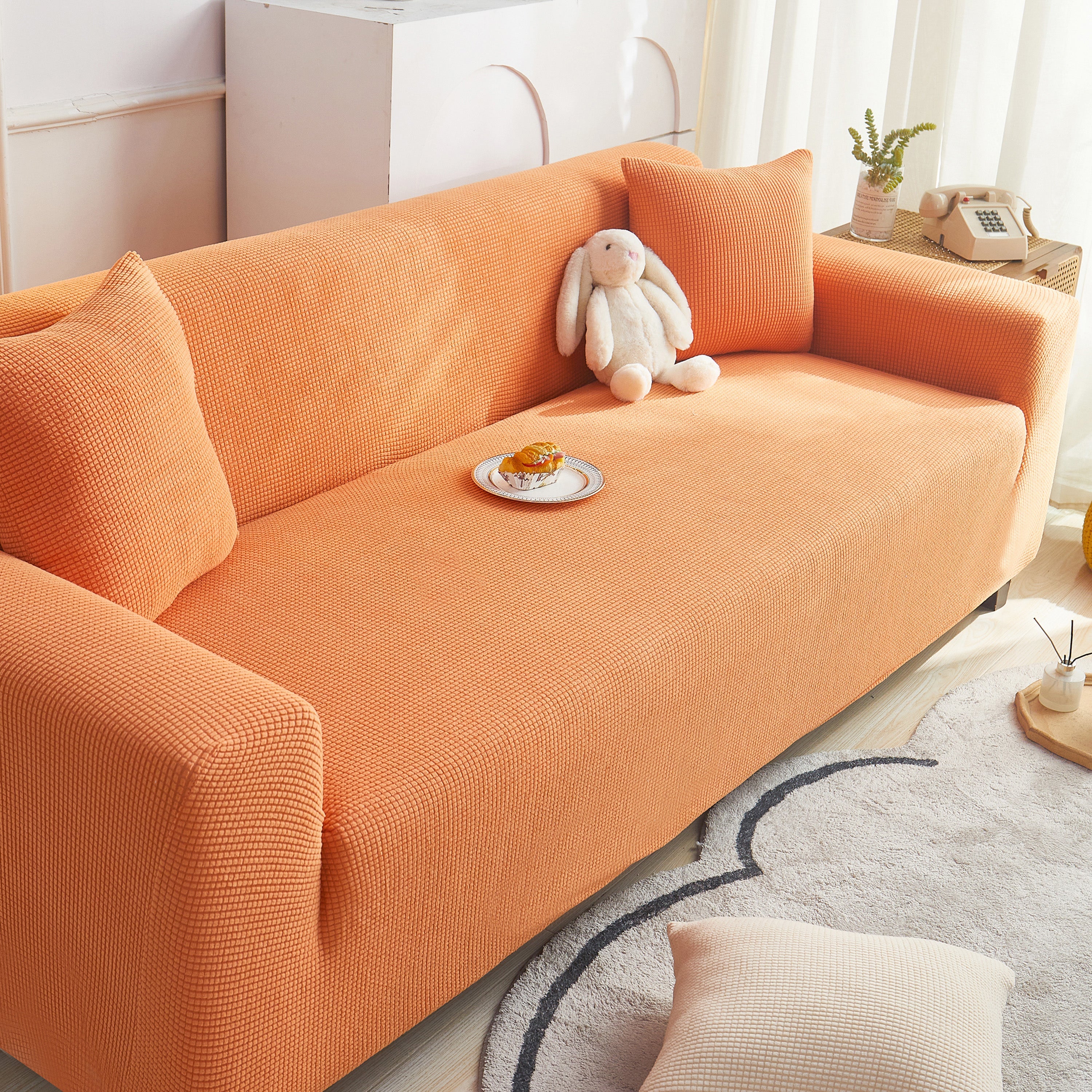 Grid Textured Stretch Sofa Cover, Soft Elastic Slipcover for Couch Protection