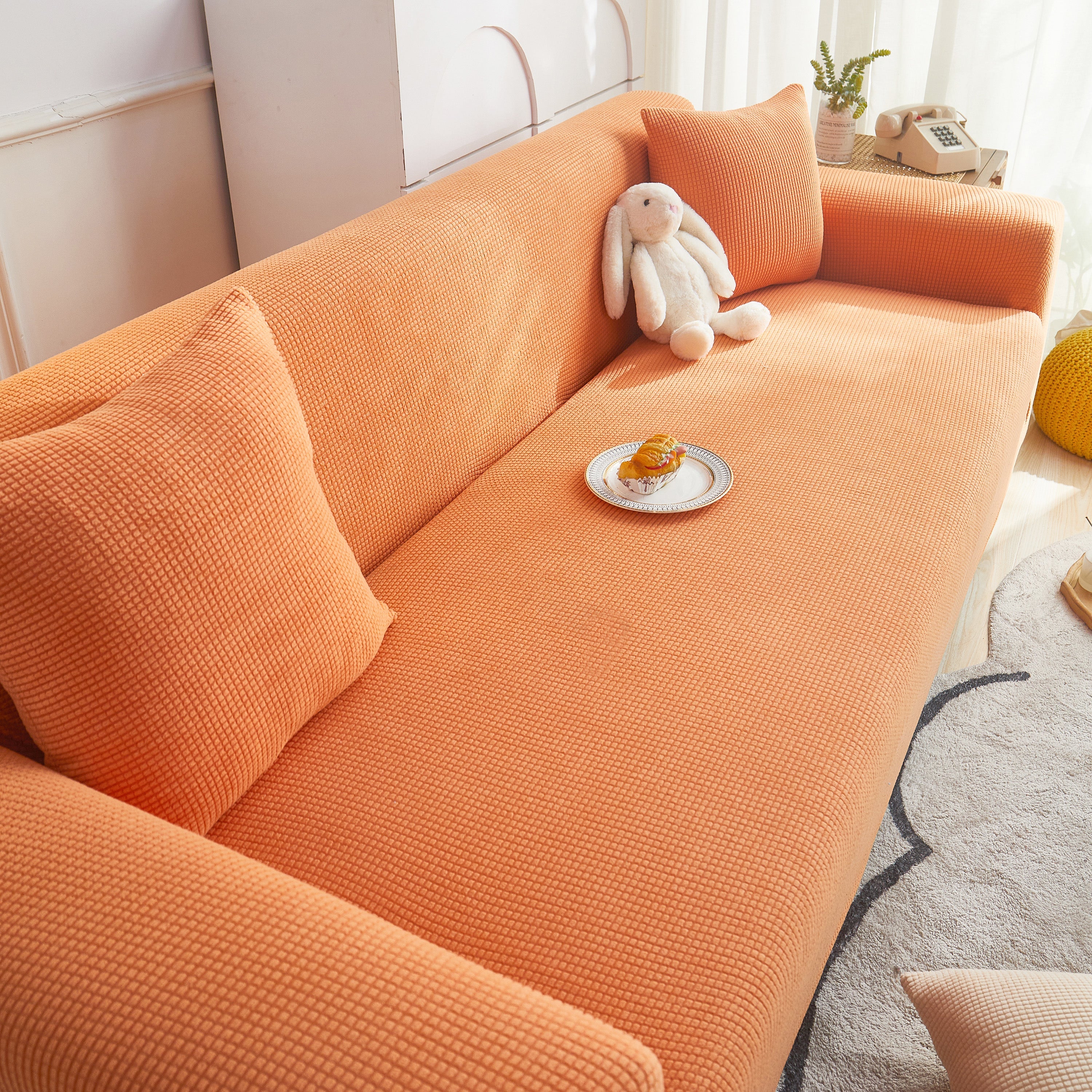 Grid Textured Stretch Sofa Cover, Soft Elastic Slipcover for Couch Protection