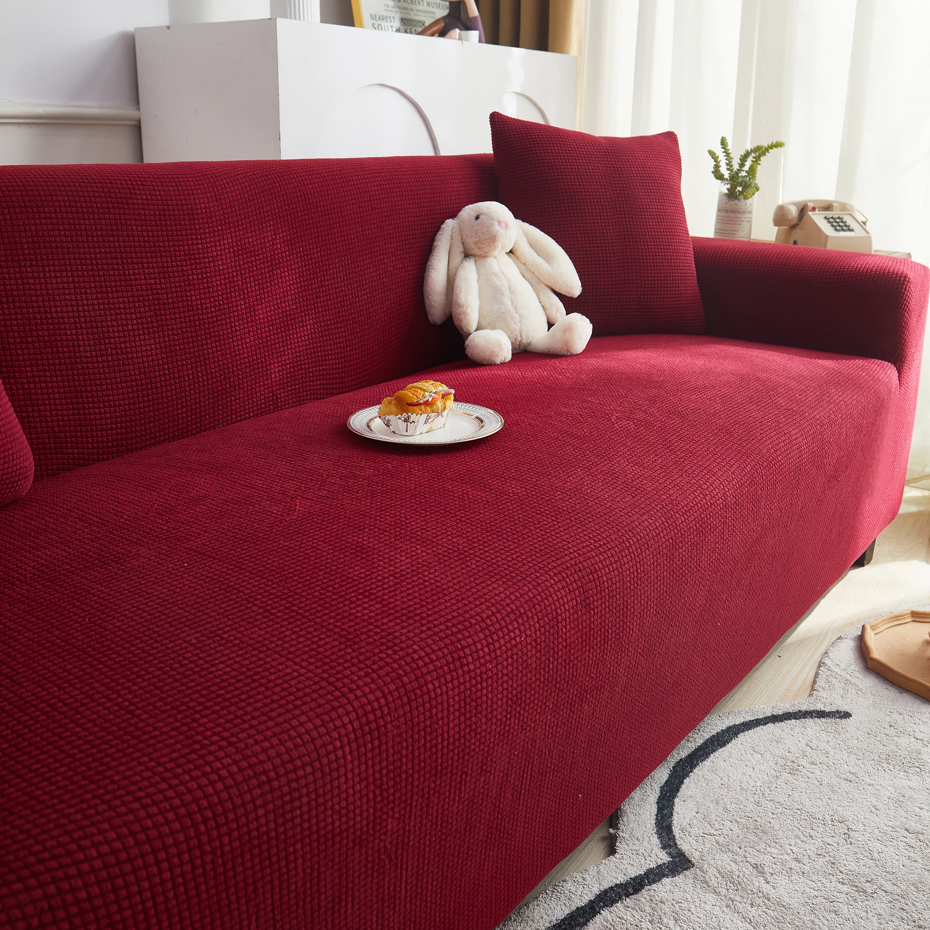 Grid Textured Stretch Sofa Cover, Soft Elastic Slipcover for Couch Protection