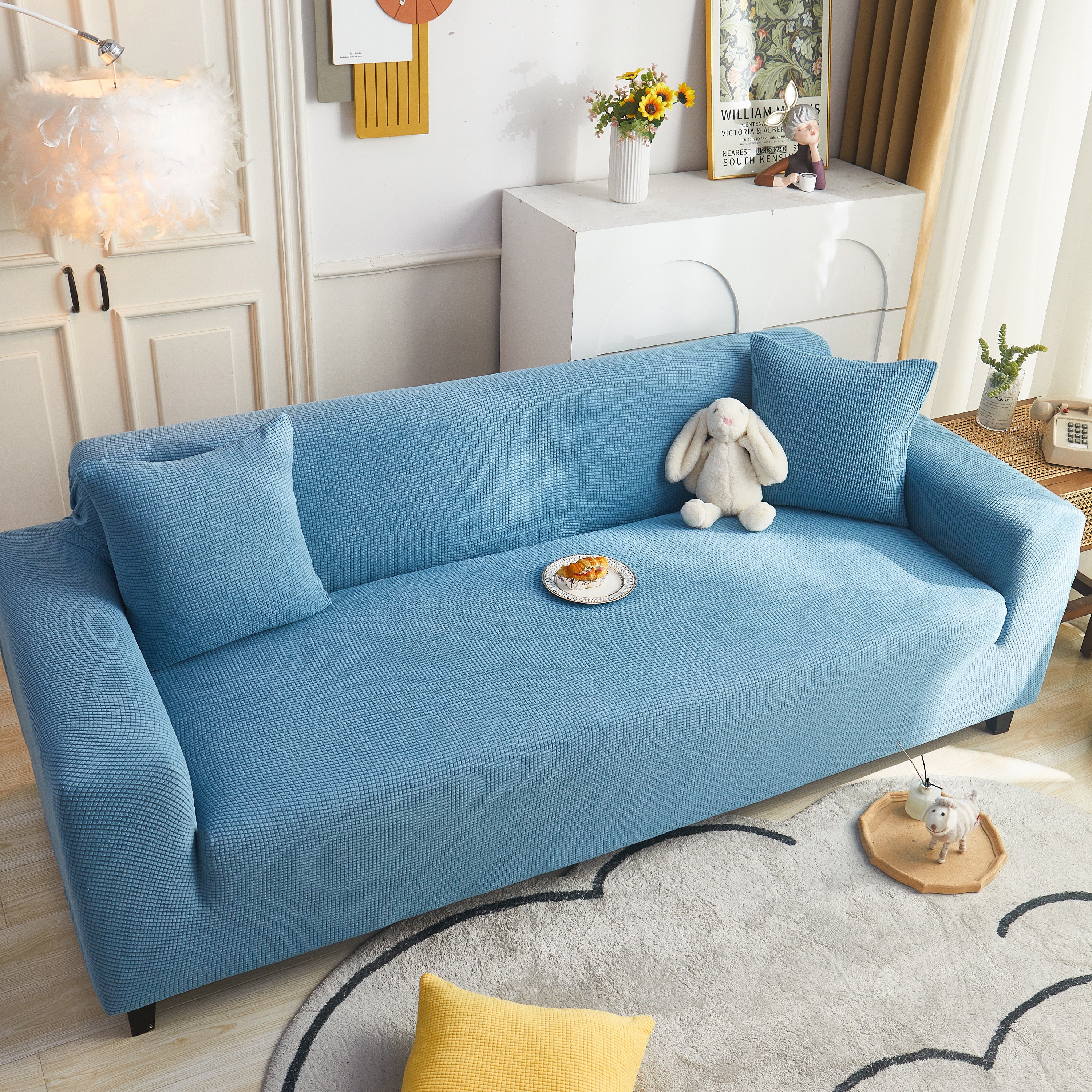 Grid Textured Stretch Sofa Cover, Soft Elastic Slipcover for Couch Protection