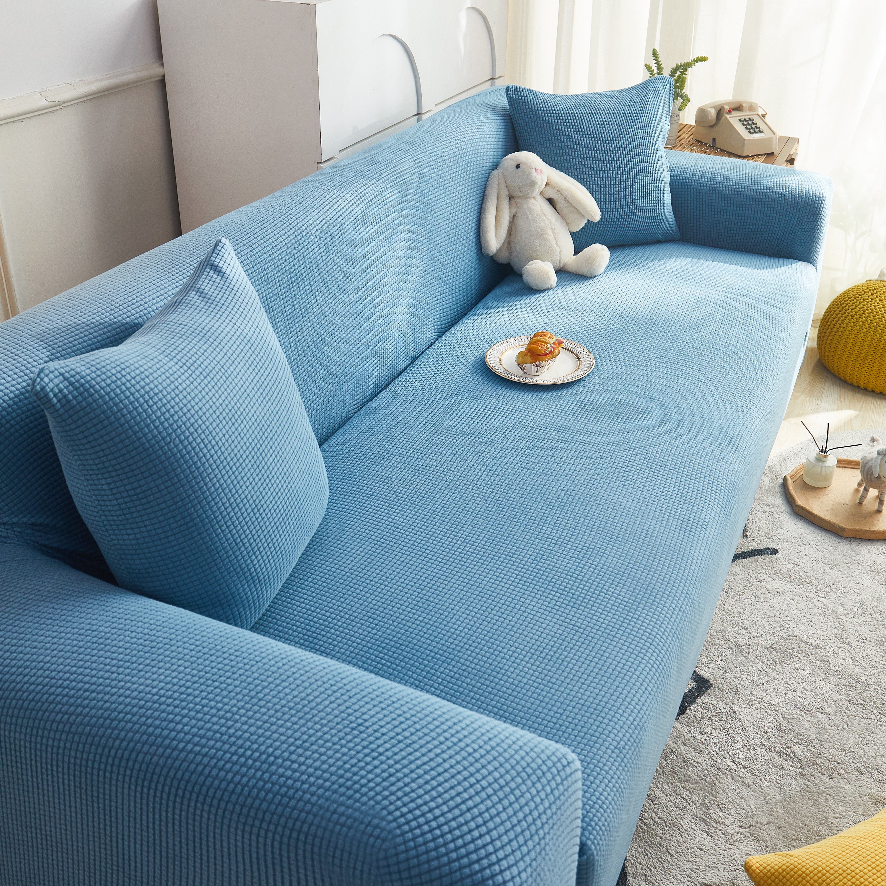 Grid Textured Stretch Sofa Cover, Soft Elastic Slipcover for Couch Protection