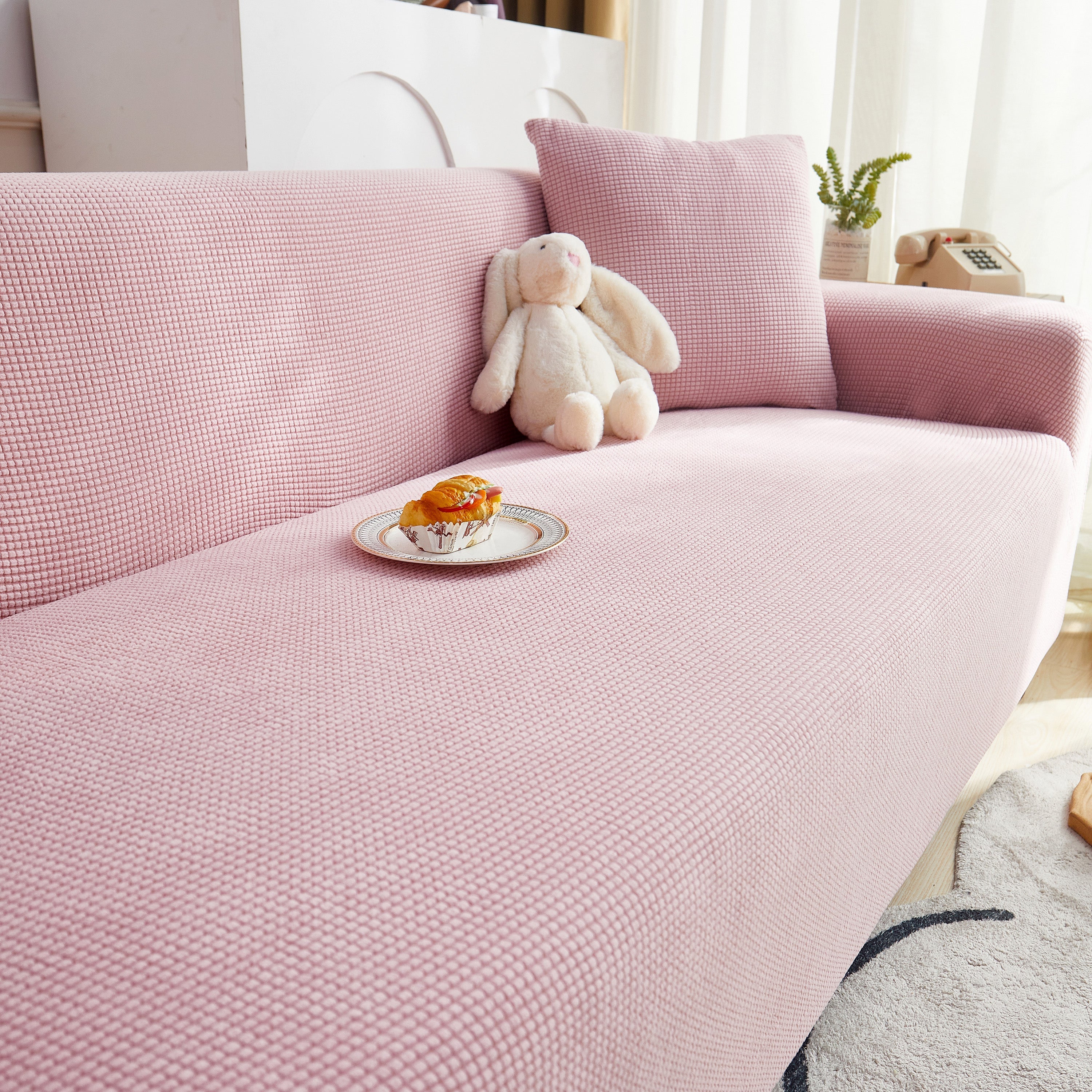 Grid Textured Stretch Sofa Cover, Soft Elastic Slipcover for Couch Protection