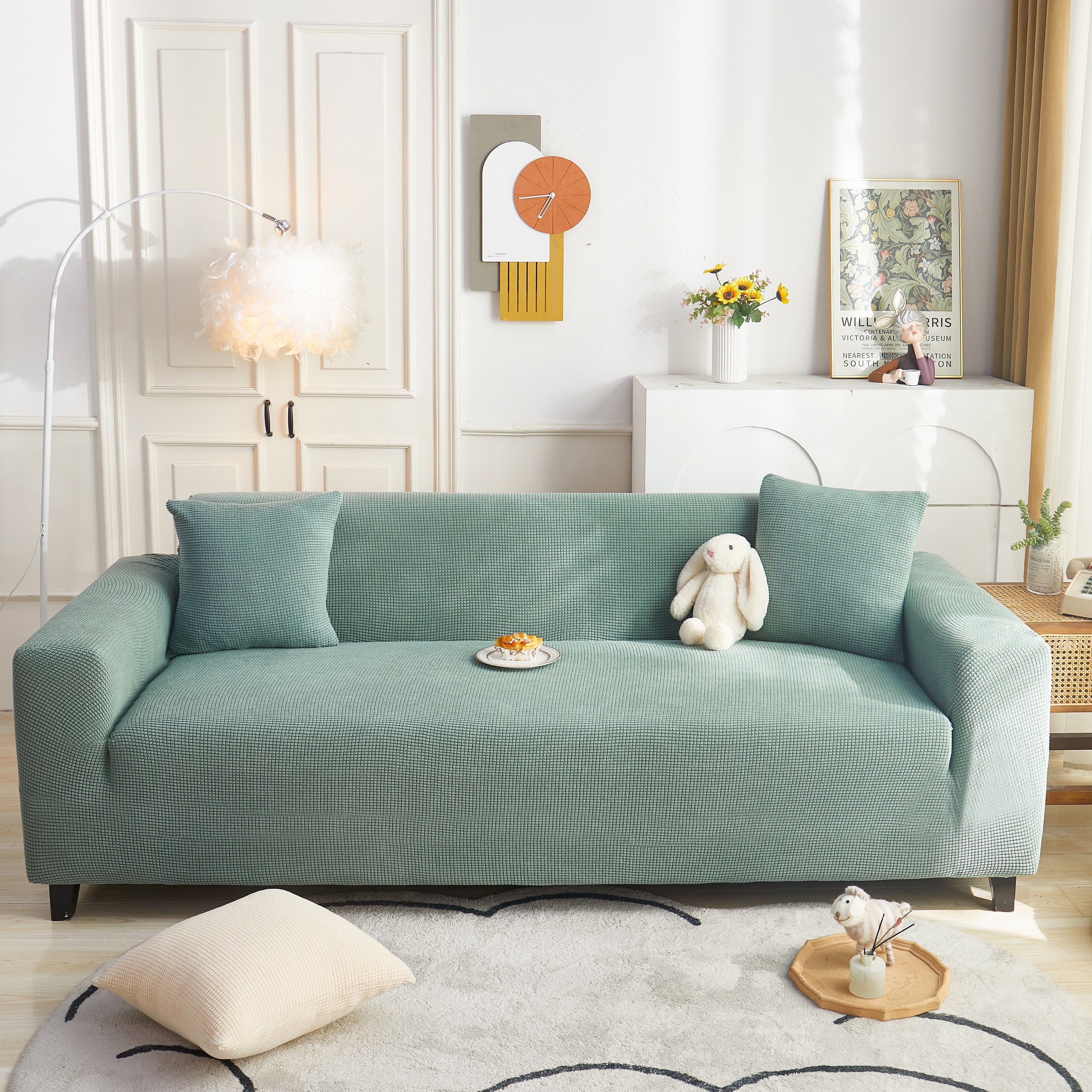 Grid Textured Stretch Sofa Cover, Soft Elastic Slipcover for Couch Protection