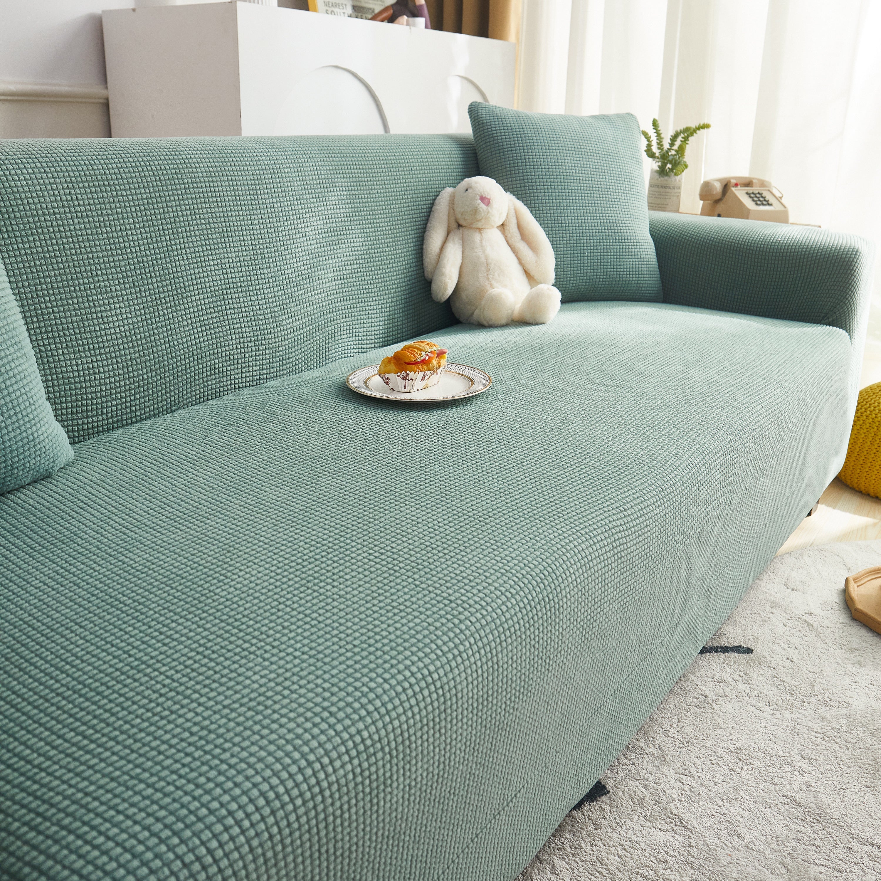 Grid Textured Stretch Sofa Cover, Soft Elastic Slipcover for Couch Protection