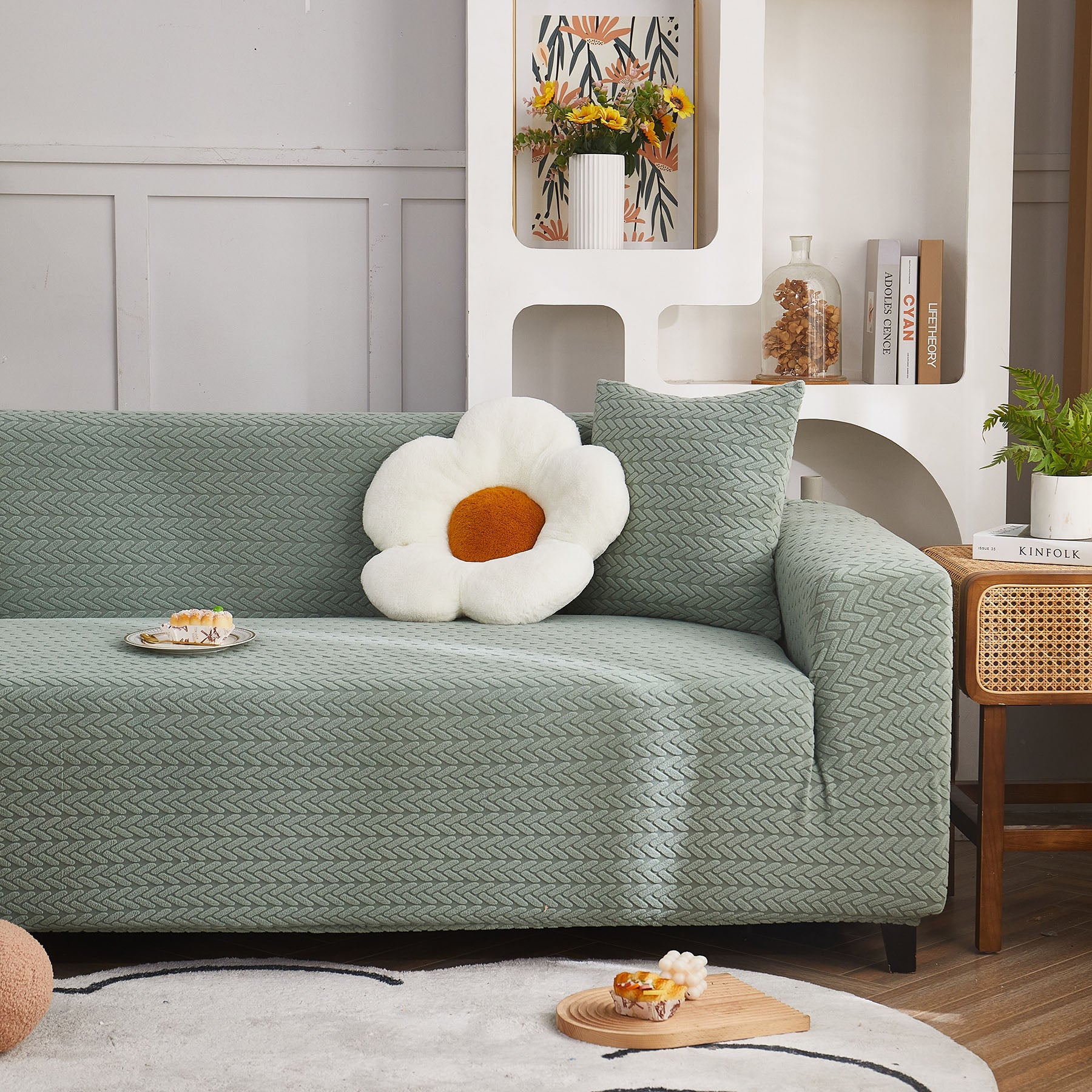 3D Geometric Stretch Sofa Slipcovers Non Slip Pet Friendly Washable Fitted Sofa Covers