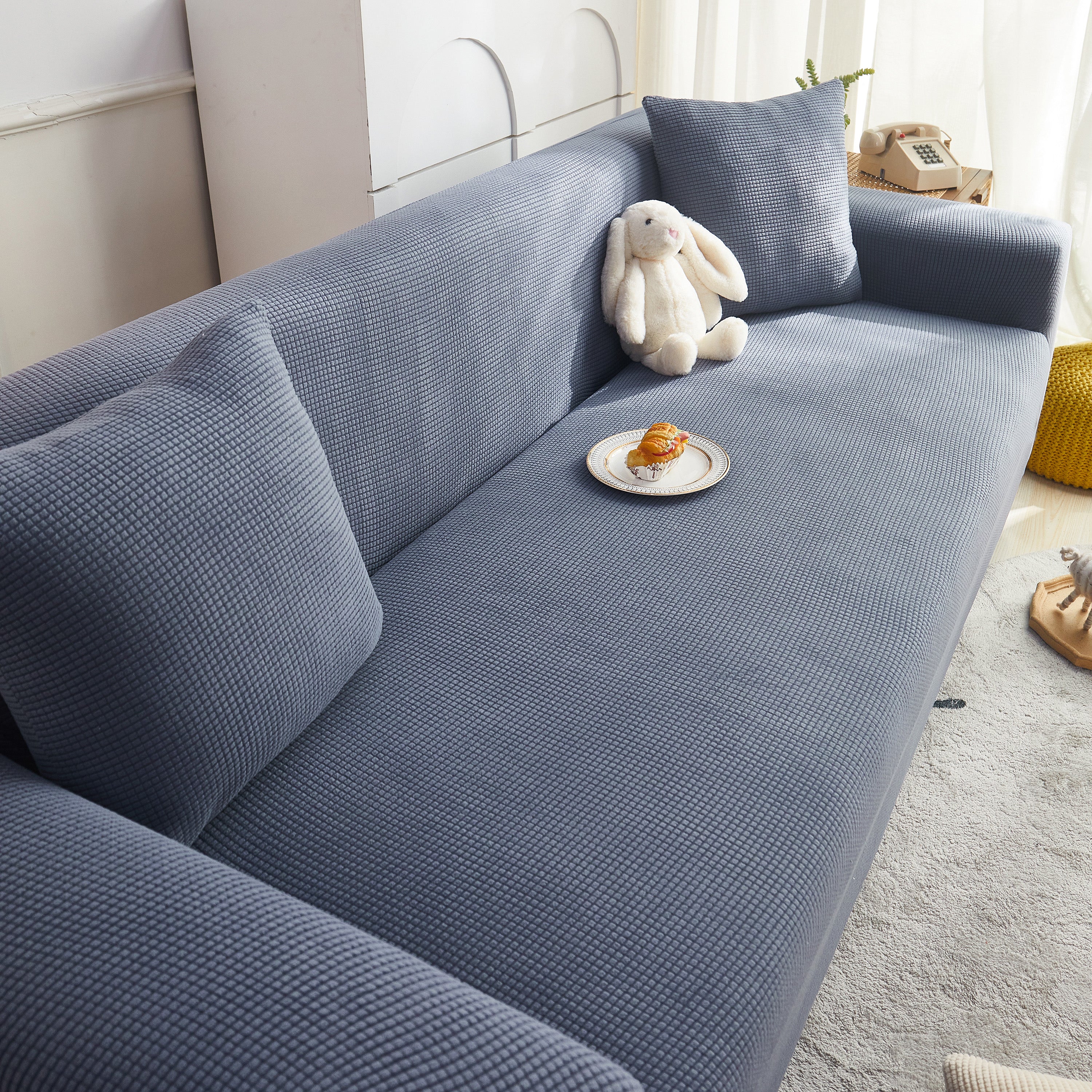 Grid Textured Stretch Sofa Cover, Soft Elastic Slipcover for Couch Protection