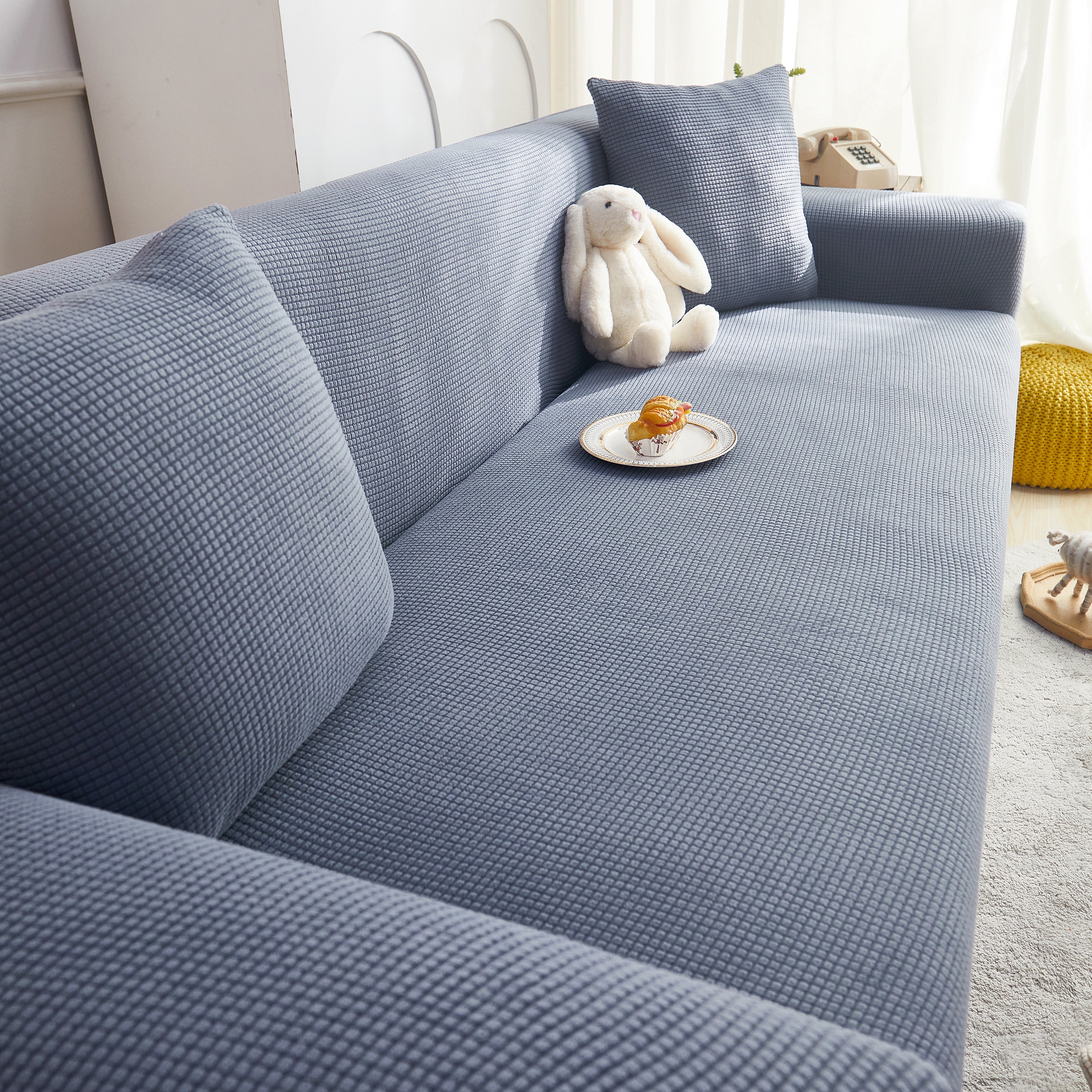 Grid Textured Stretch Sofa Cover, Soft Elastic Slipcover for Couch Protection