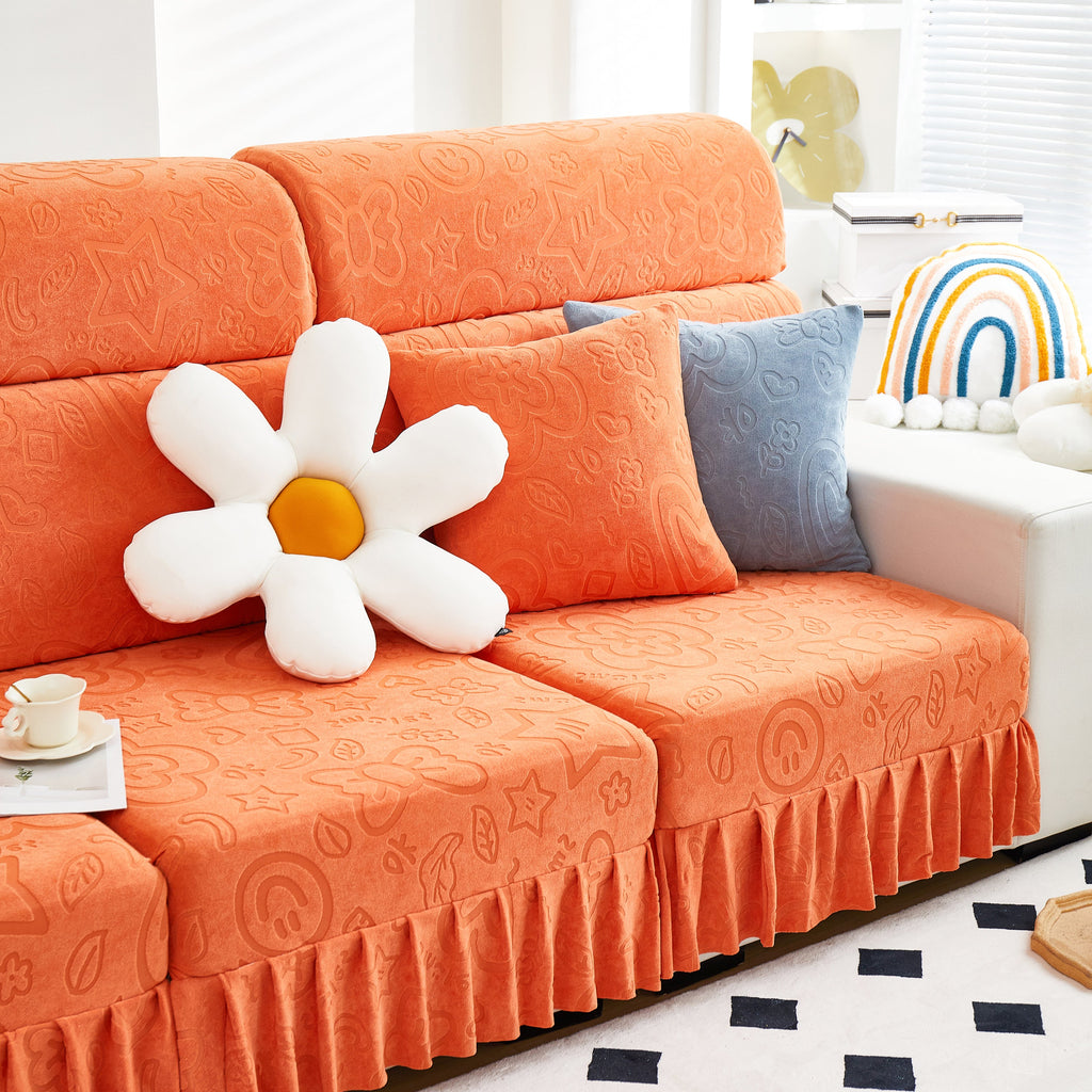 Elastic Skirted Couch Cushion Covers for 1/2/3/4-Seater Sofas, Furniture Protector for Pets, Kids