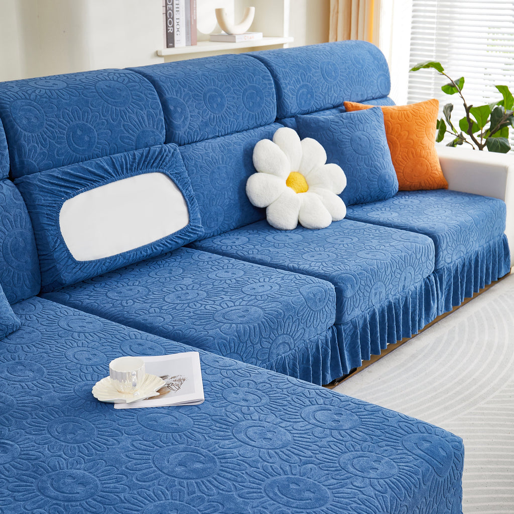 Sofa Seat Cover, Sunflower Patterned Elastic Skirted Couch Cushion Covers for 1/2/3/4-Seater Sofas