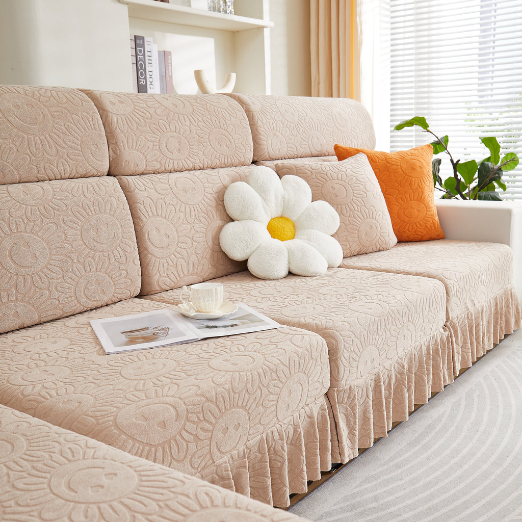 Sofa Seat Cover, Sunflower Patterned Elastic Skirted Couch Cushion Covers for 1/2/3/4-Seater Sofas